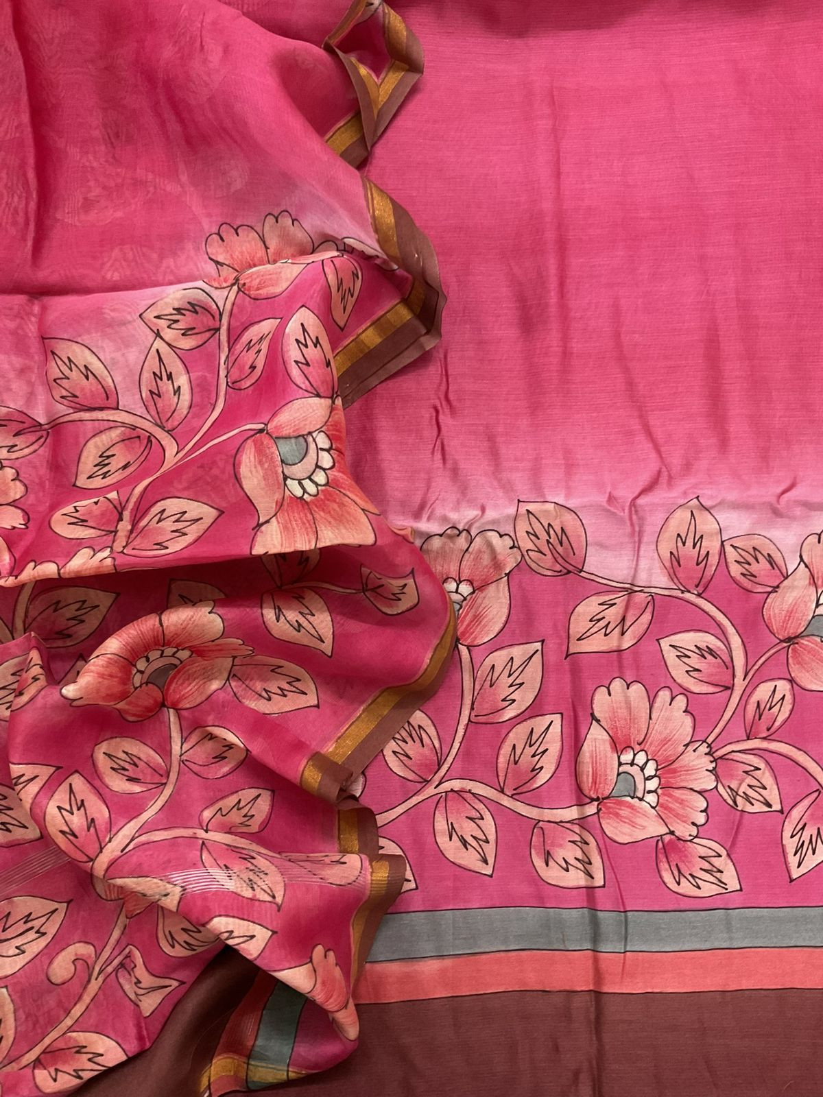 Pure Mul Chanderi Kalamkari Printed Suit - Pink
