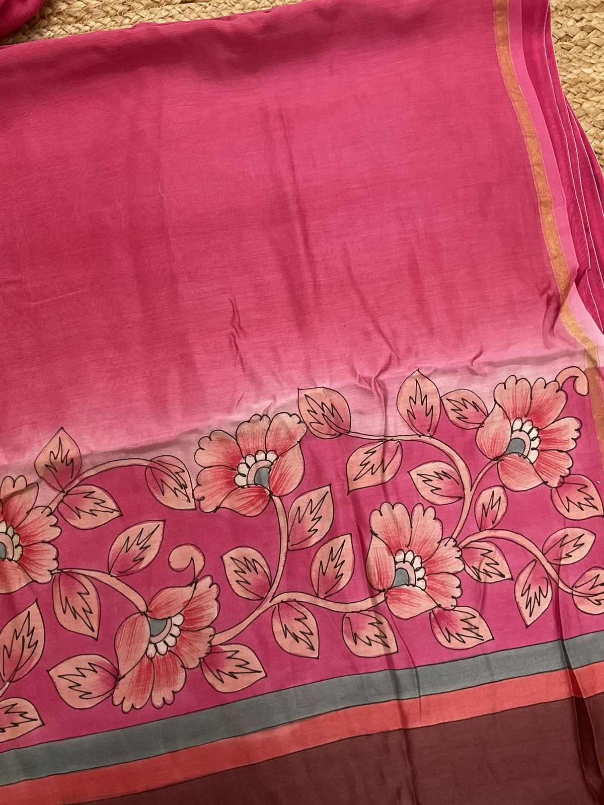 Pure Mul Chanderi Kalamkari Printed Suit - Pink