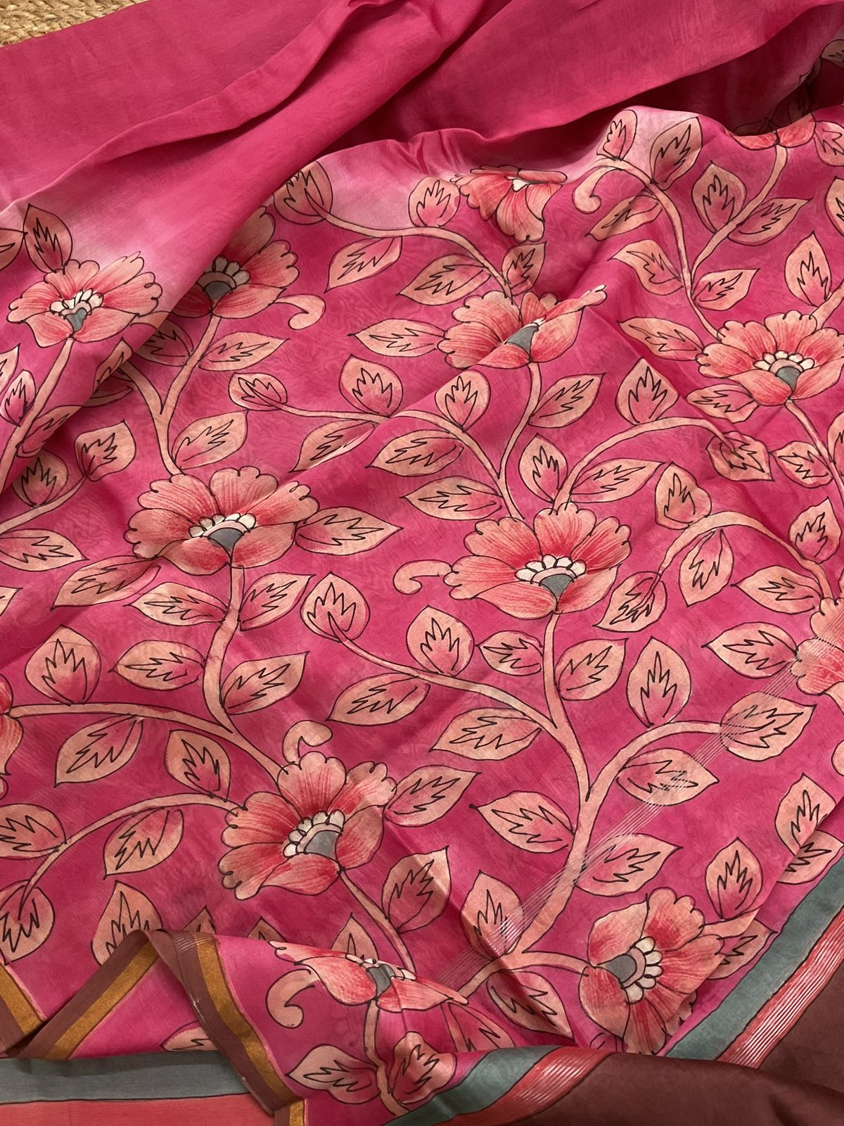 Pure Mul Chanderi Kalamkari Printed Suit - Pink