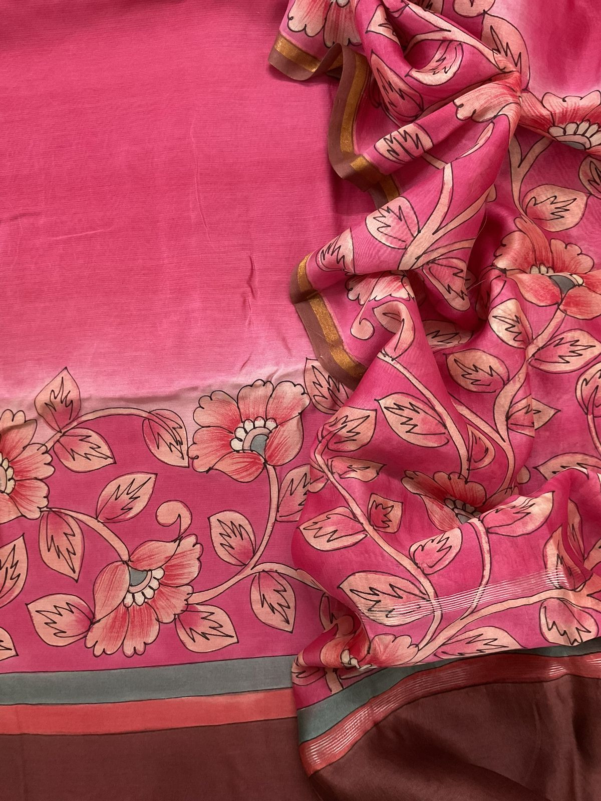 Pure Mul Chanderi Kalamkari Printed Suit - Pink
