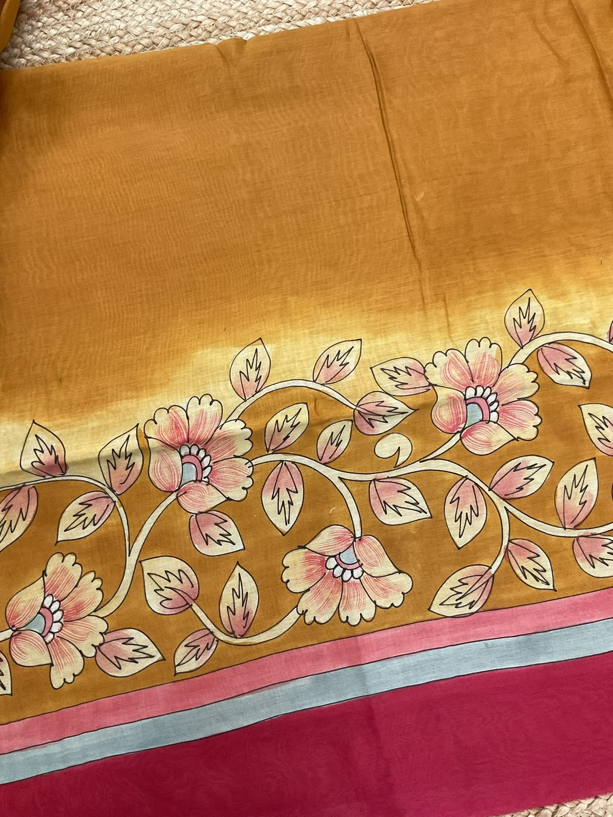 Pure Mul Chanderi Kalamkari Printed Suit - Mustard Yellow
