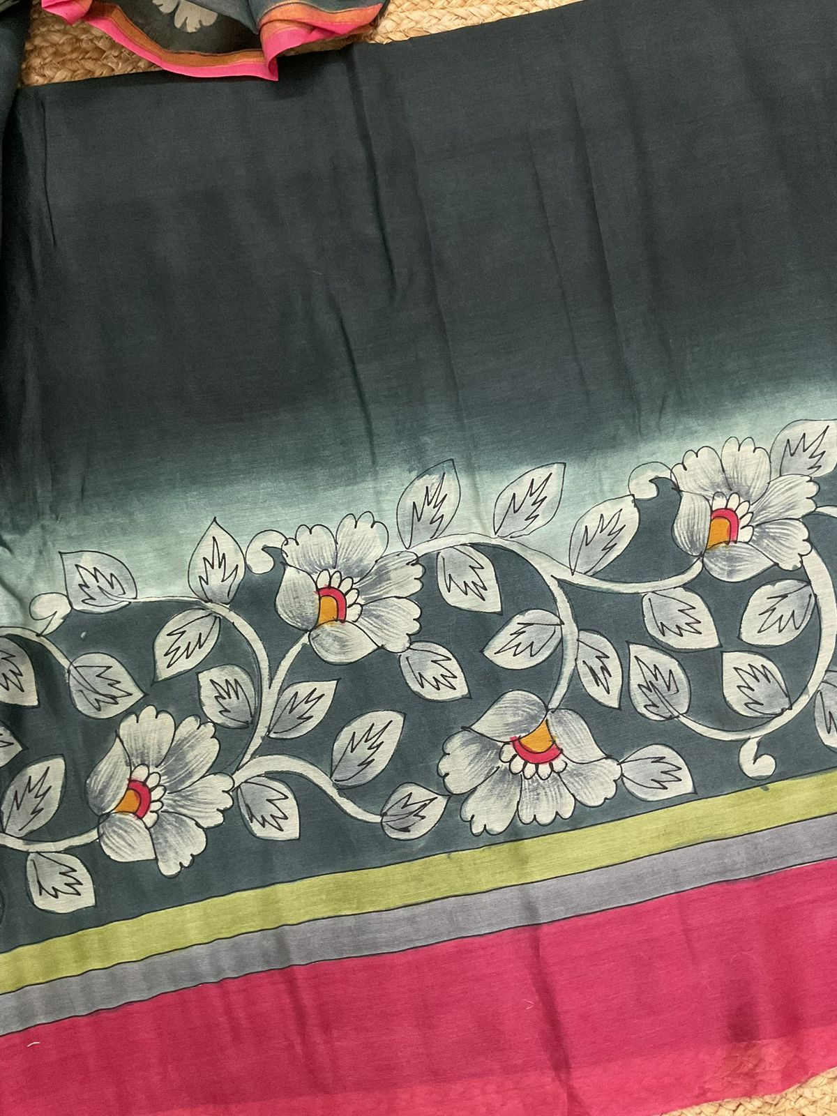 Pure Mul Chanderi Kalamkari Printed Suit - Greyish Black