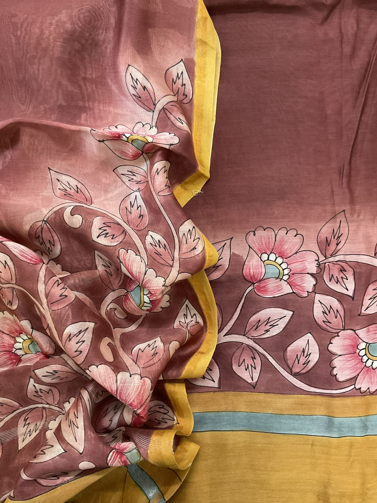 Pure Mul Chanderi Kalamkari Printed Suit - Brown