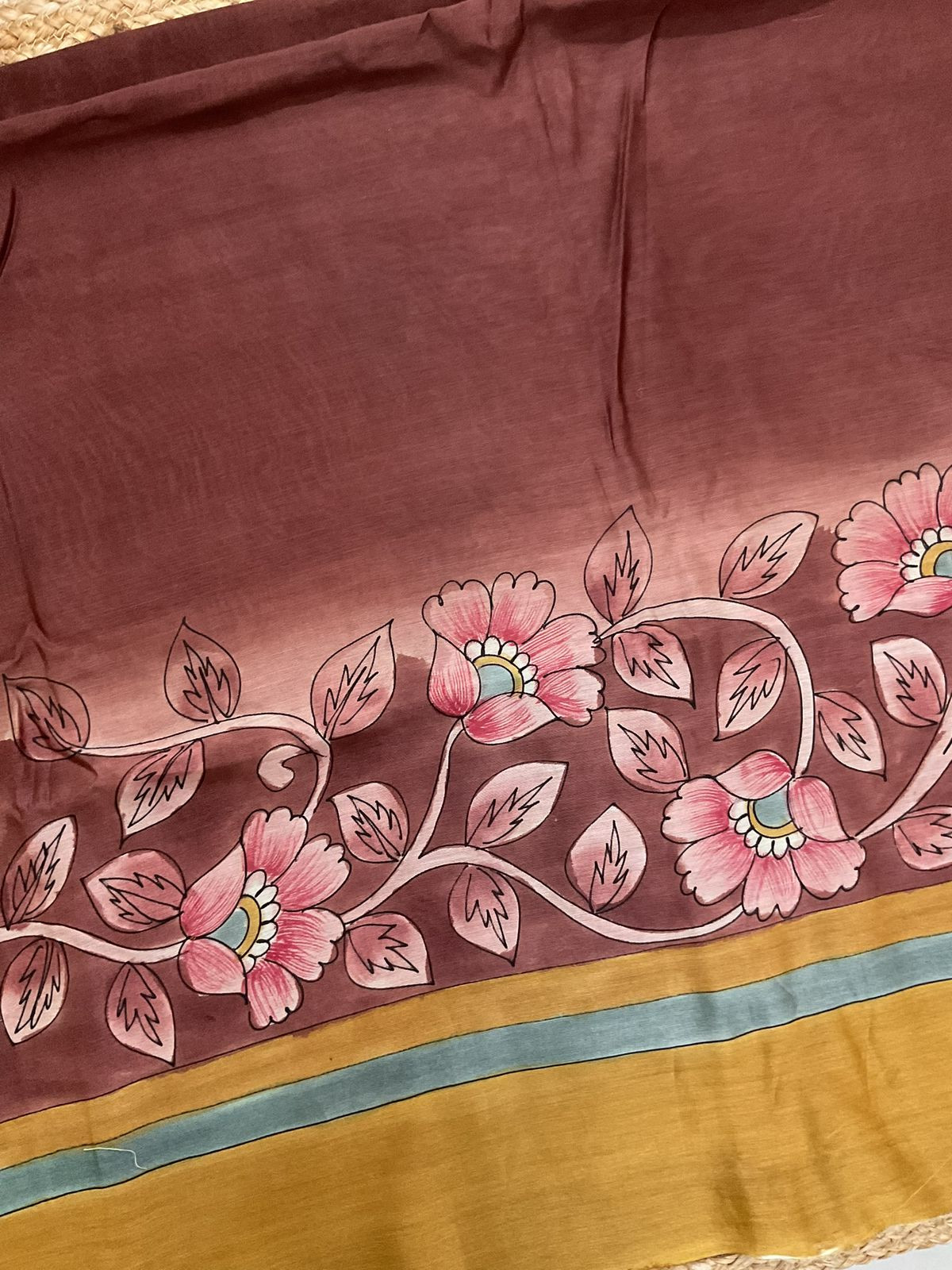 Pure Mul Chanderi Kalamkari Printed Suit - Brown