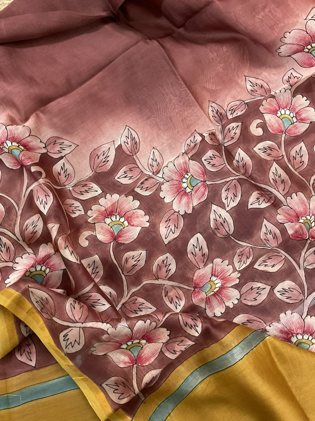 Pure Mul Chanderi Kalamkari Printed Suit - Brown