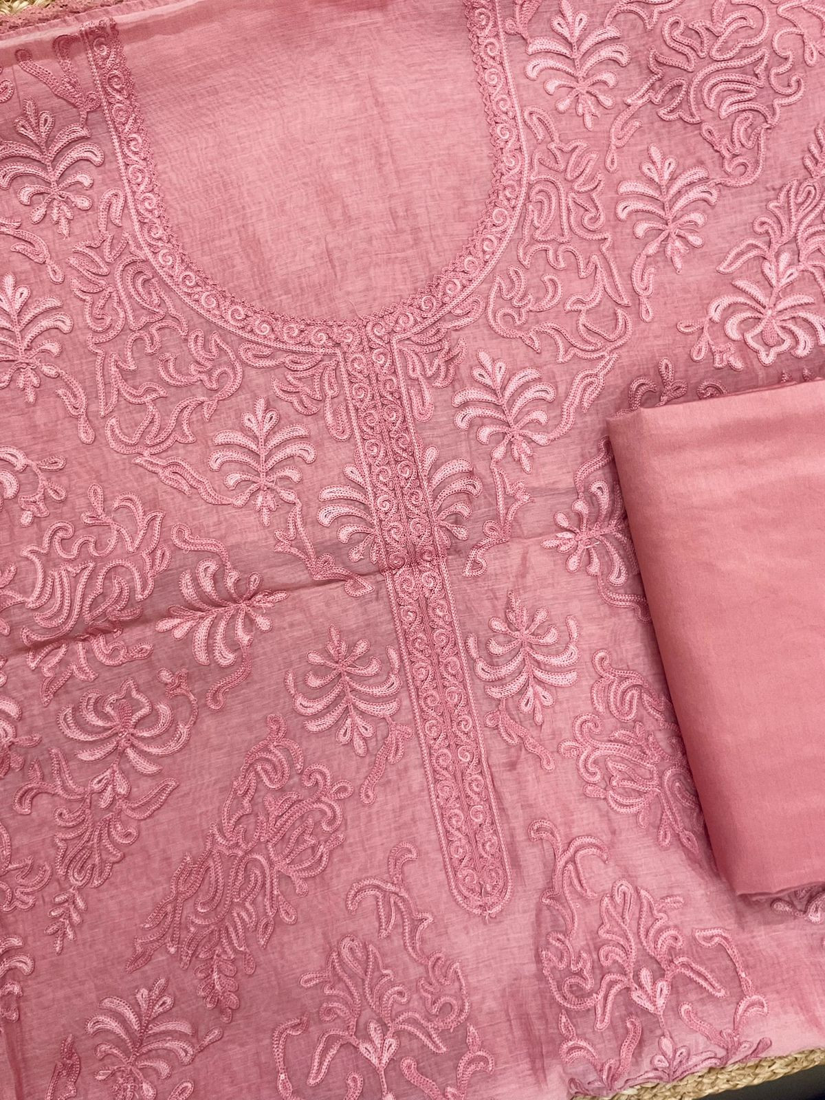 Pure Mul Chanderi Embroidered Suit - Pink