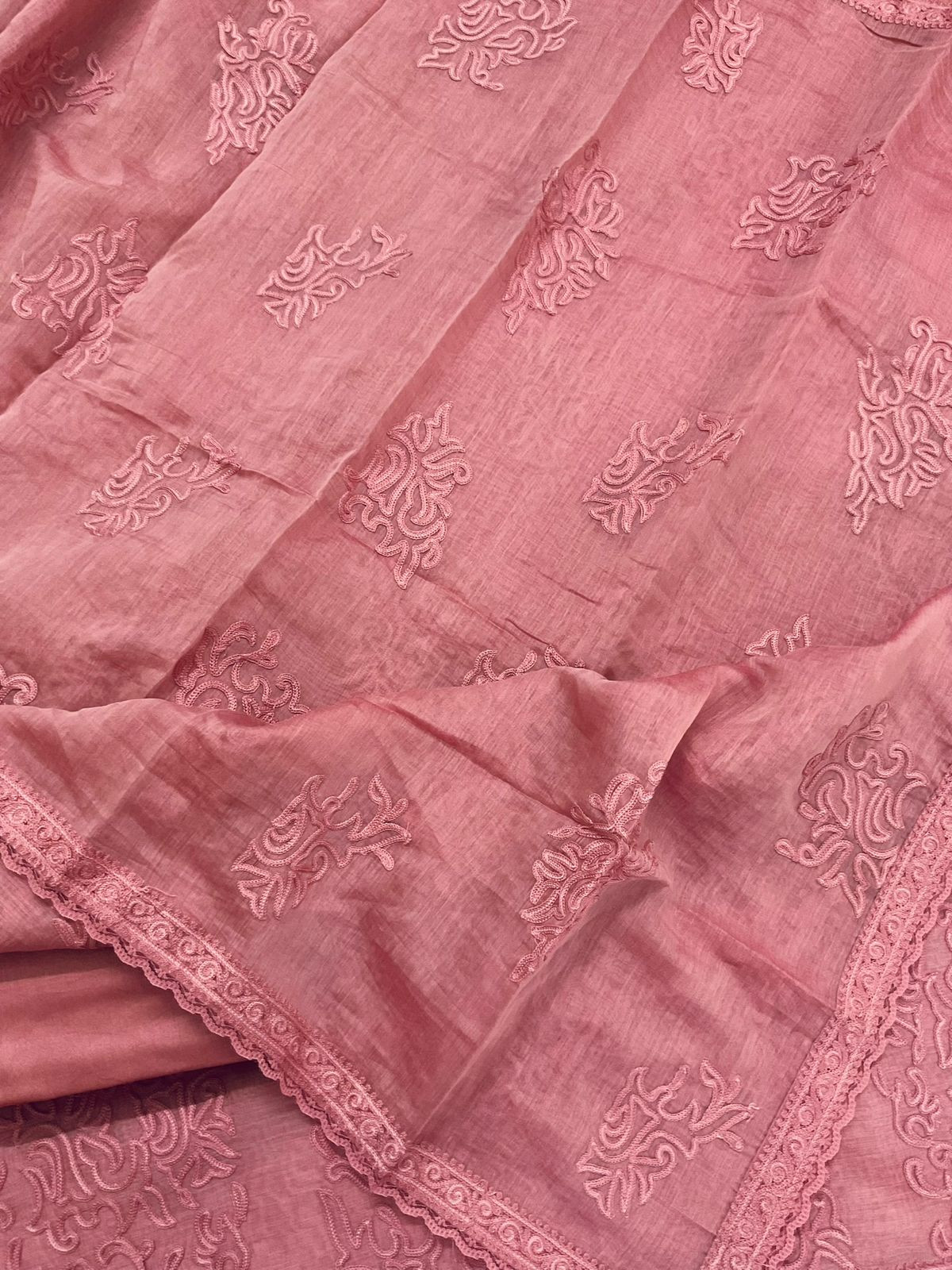 Pure Mul Chanderi Embroidered Suit - Pink