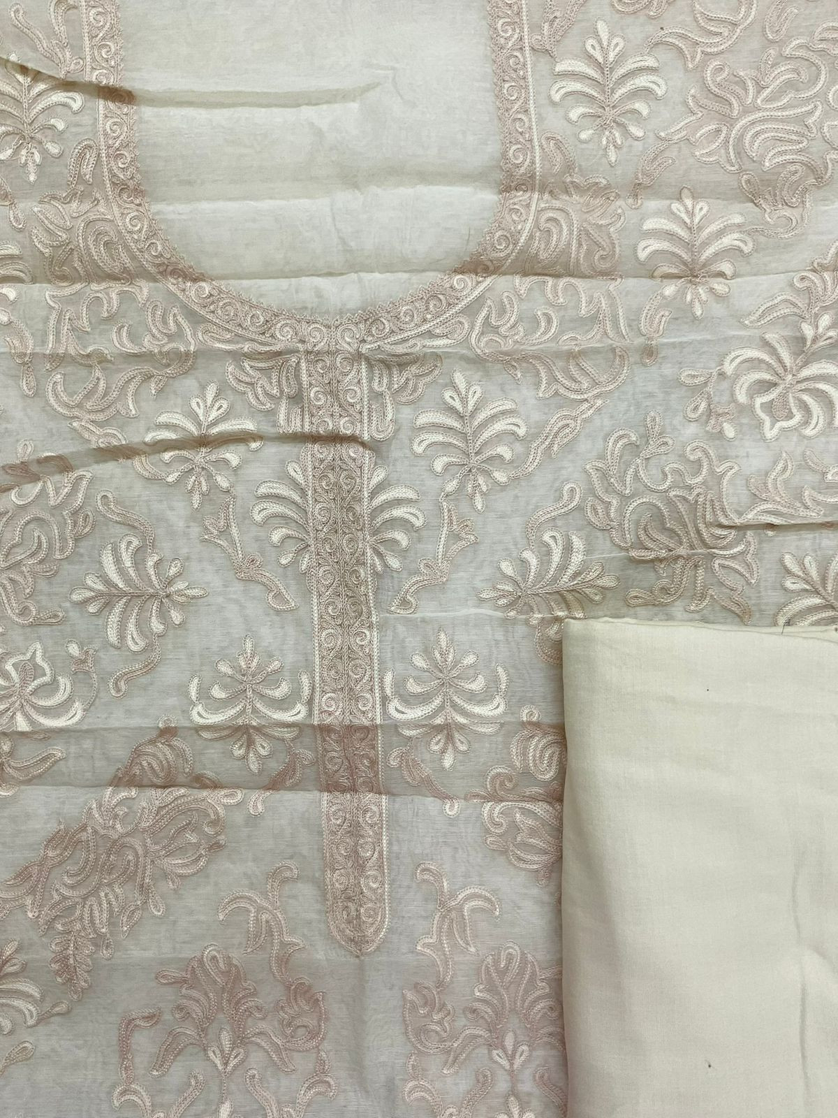 Pure Mul Chanderi Embroidered Suit - Offwhite