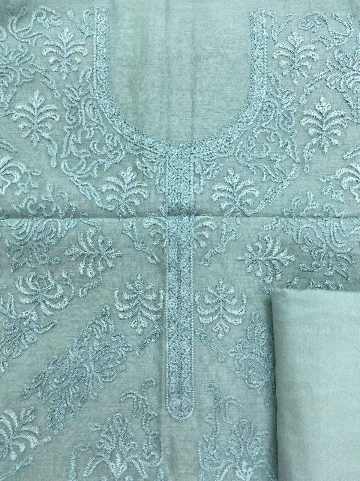 Pure Mul Chanderi Embroidered Suit - Blue