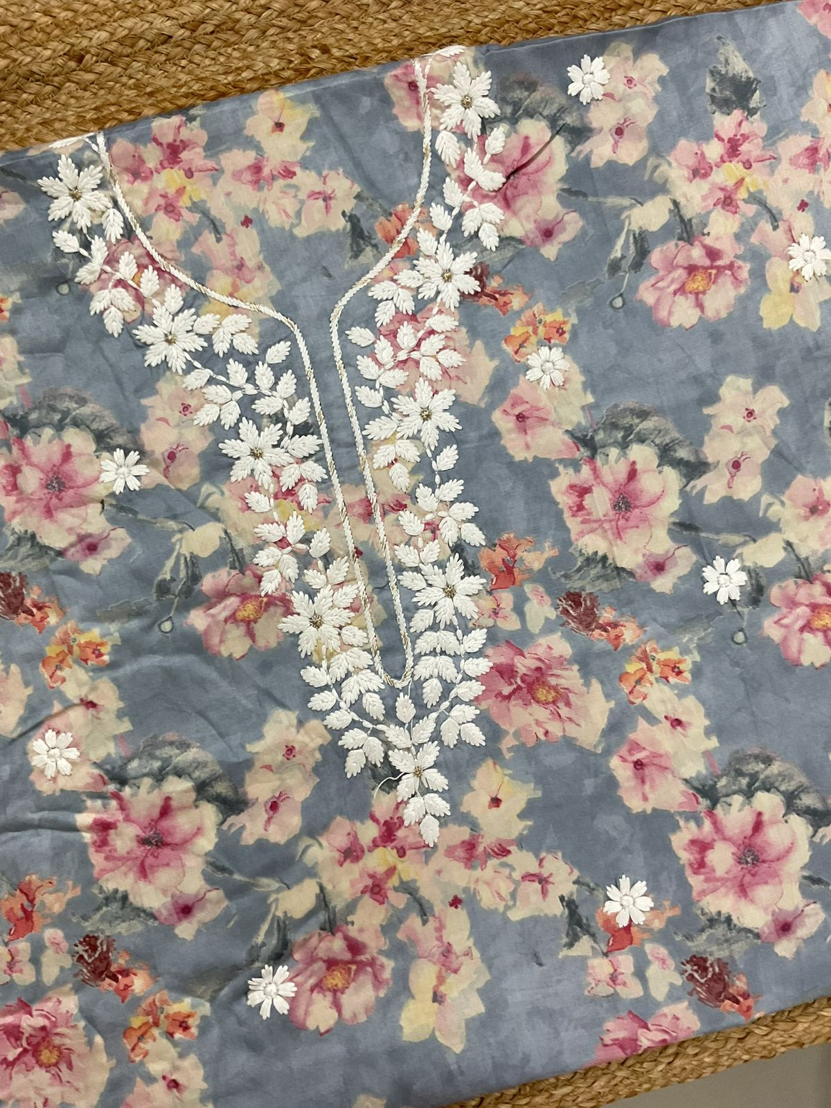 Pure Jaam Cotton Printed Embroidered Suit - Grey