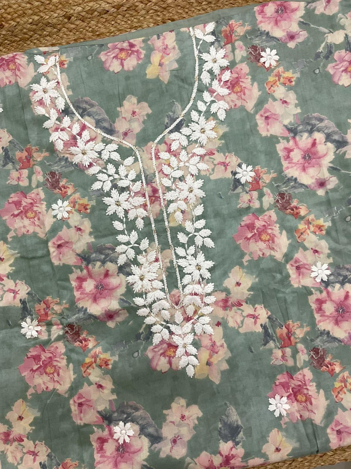 Pure Jaam Cotton Printed Embroidered Suit - Green
