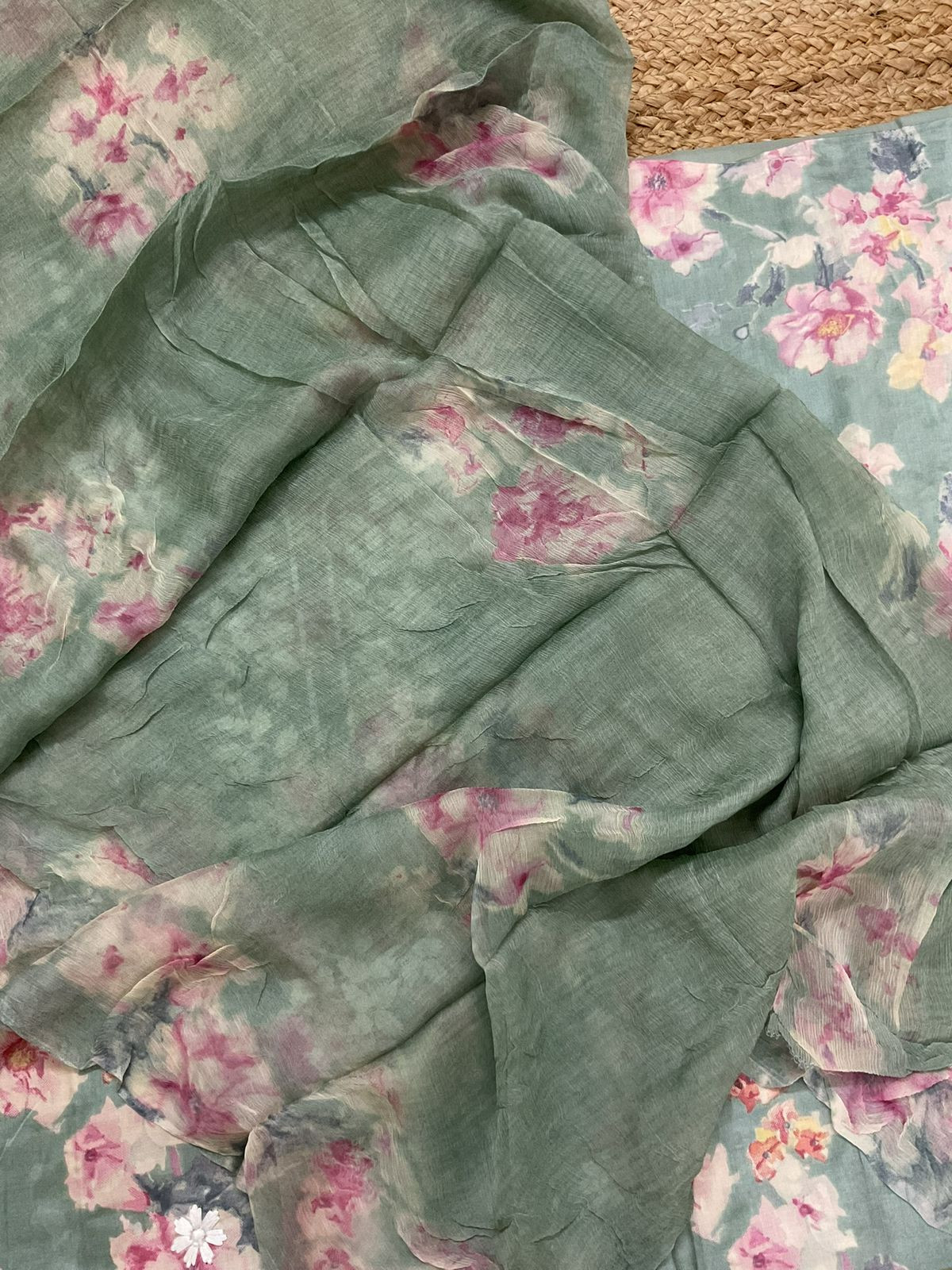 Pure Jaam Cotton Printed Embroidered Suit - Green