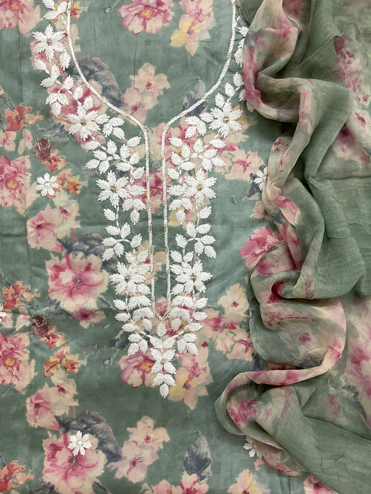 Pure Jaam Cotton Printed Embroidered Suit - Green