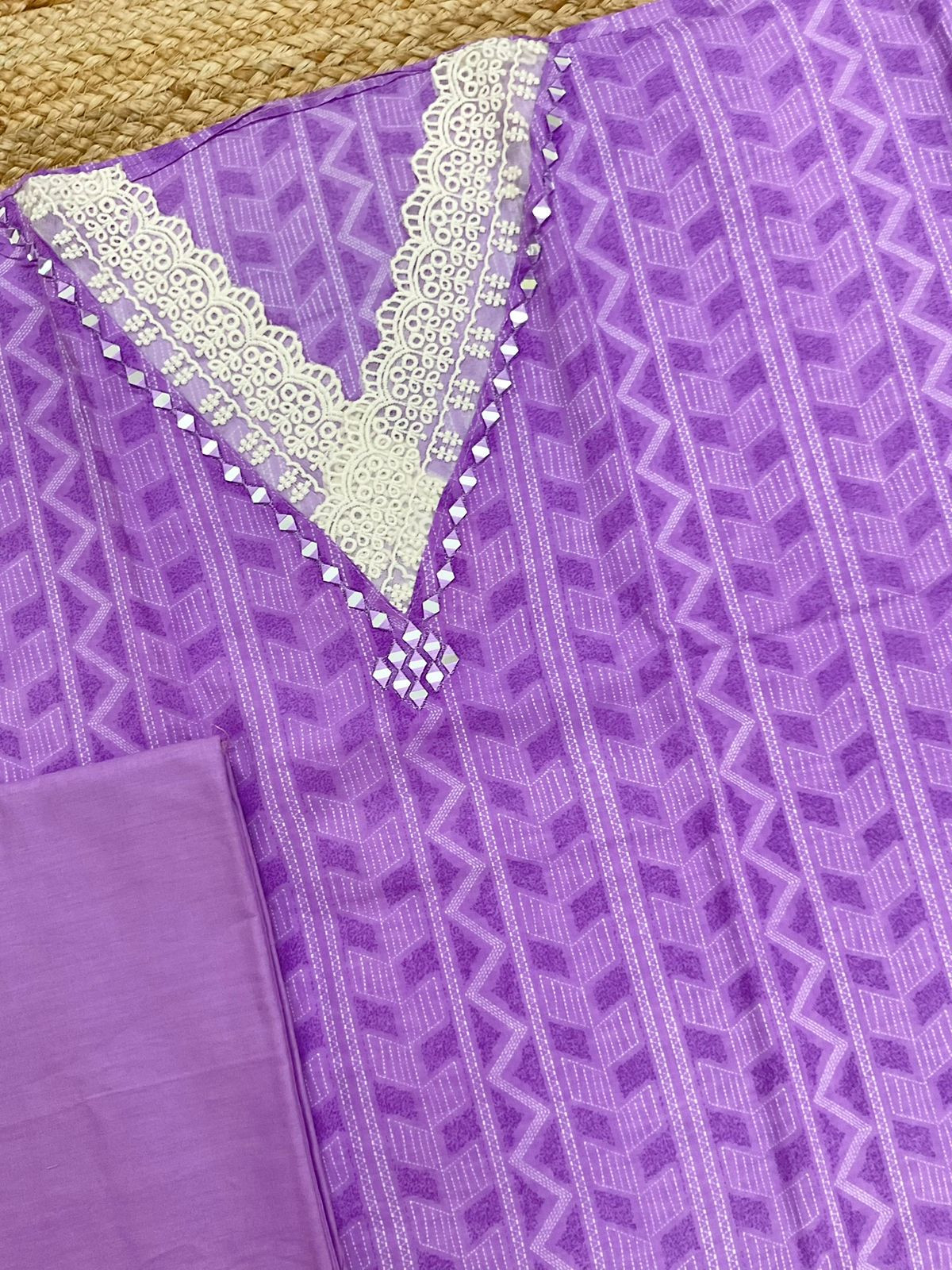 Pure Cotton Printed Embroidered Suit - Purple