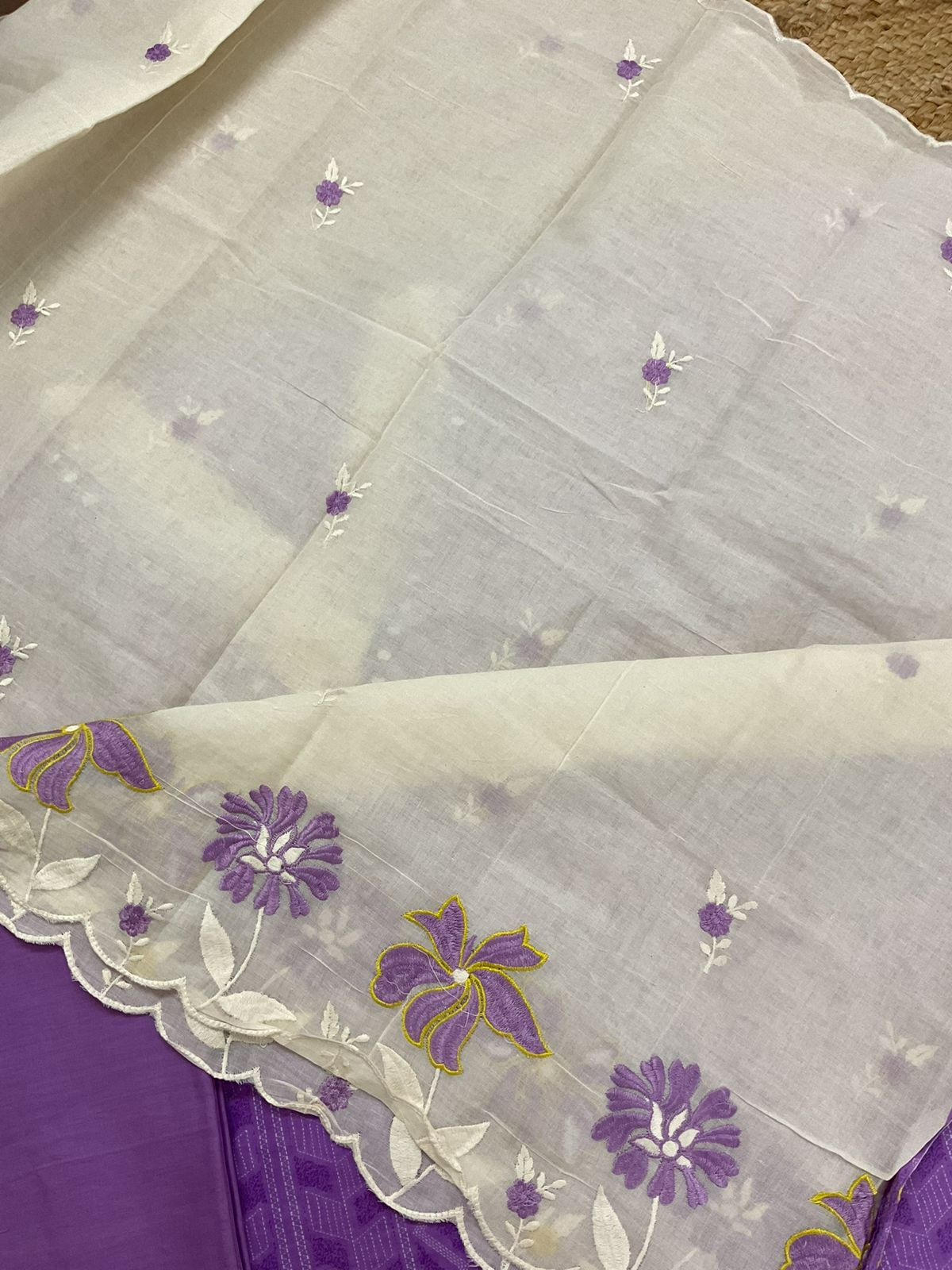 Pure Cotton Printed Embroidered Suit - Purple