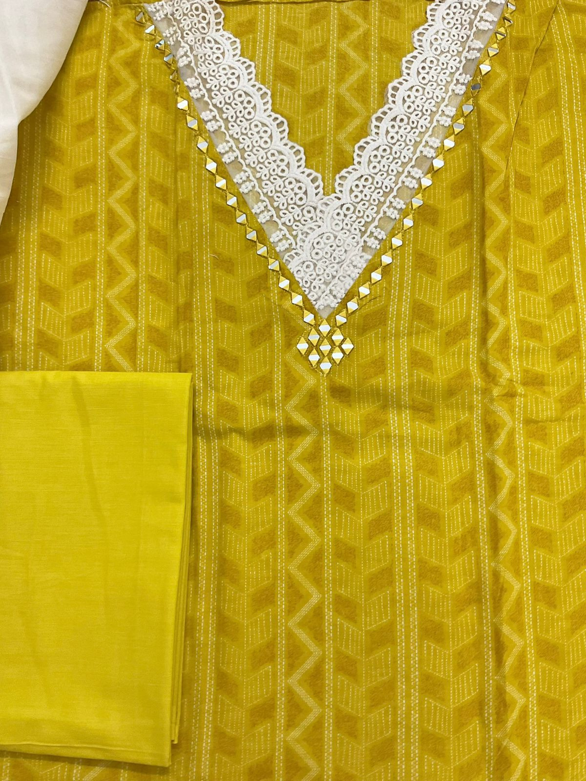 Pure Cotton Printed Embroidered Suit - Yellow