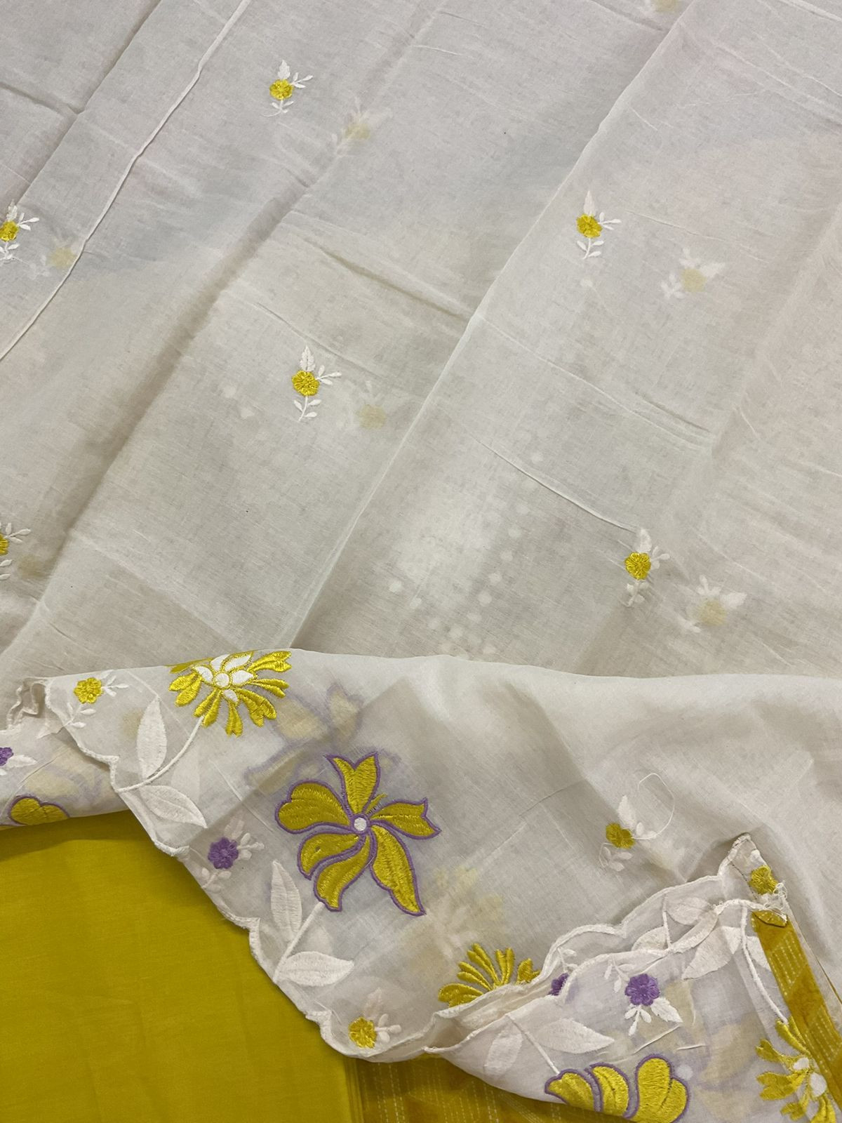 Pure Cotton Printed Embroidered Suit - Yellow