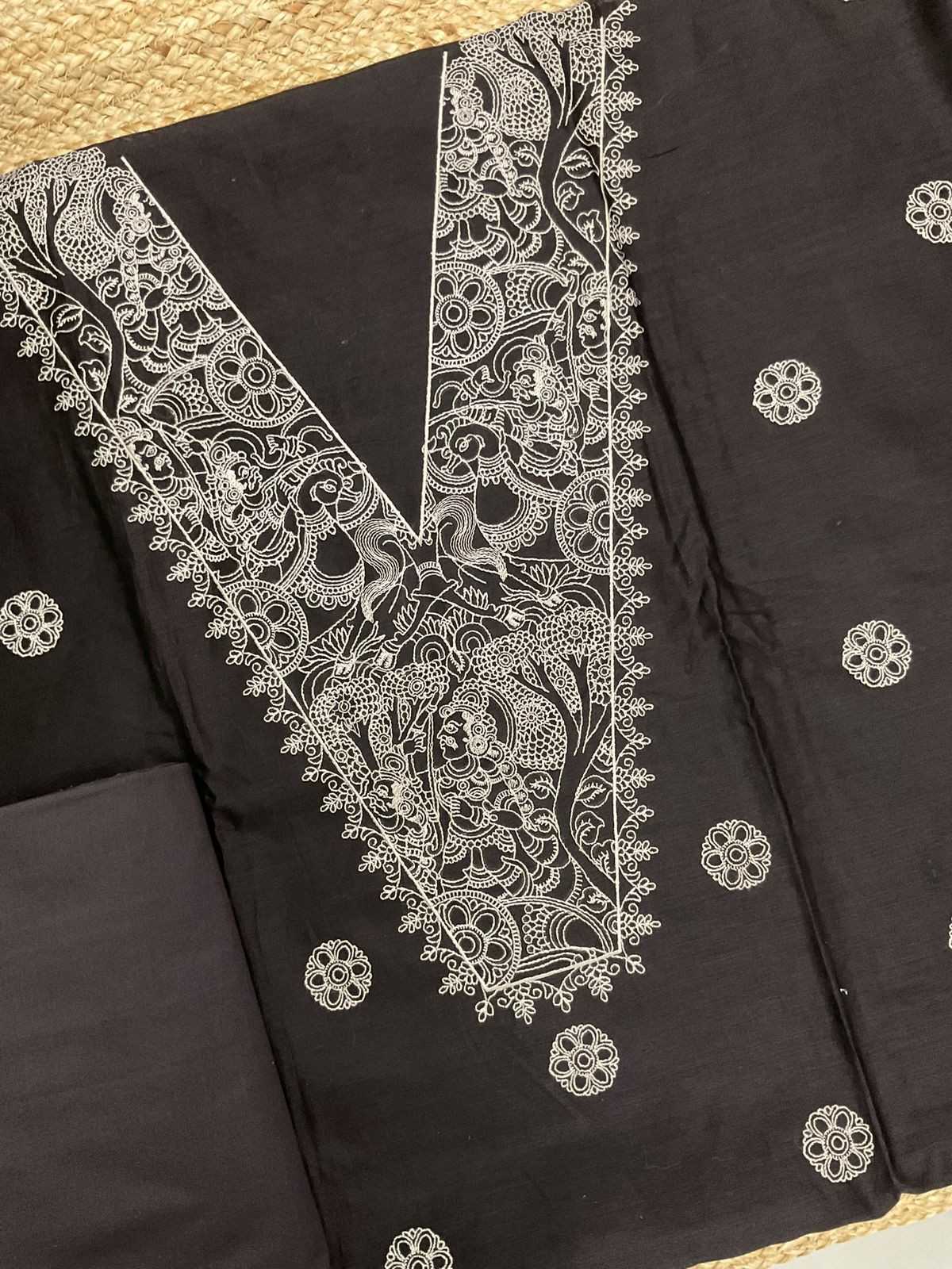 Pure Mul Chanderi Embroidered Suit - Dark Brown