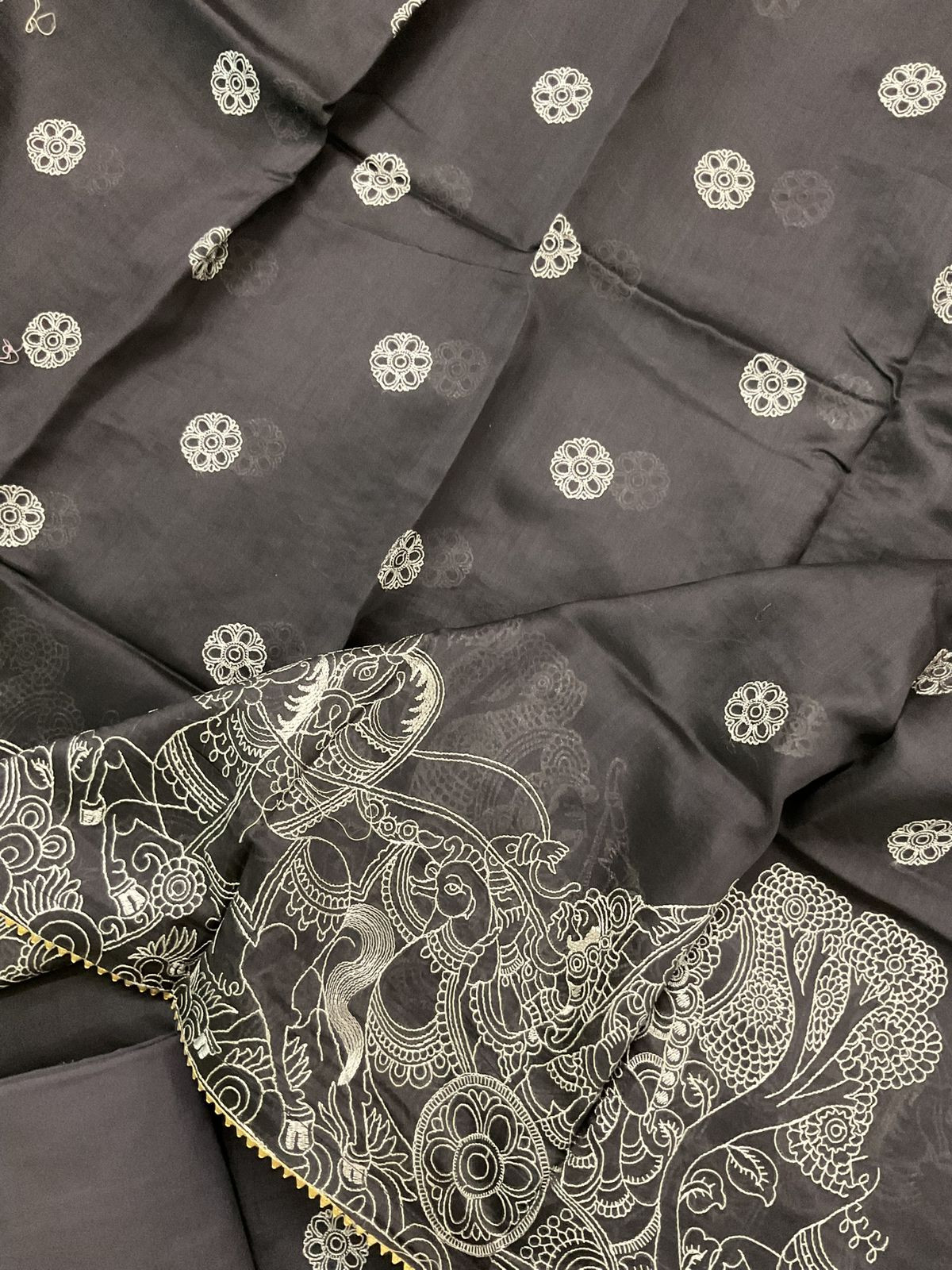 Pure Mul Chanderi Embroidered Suit - Dark Brown