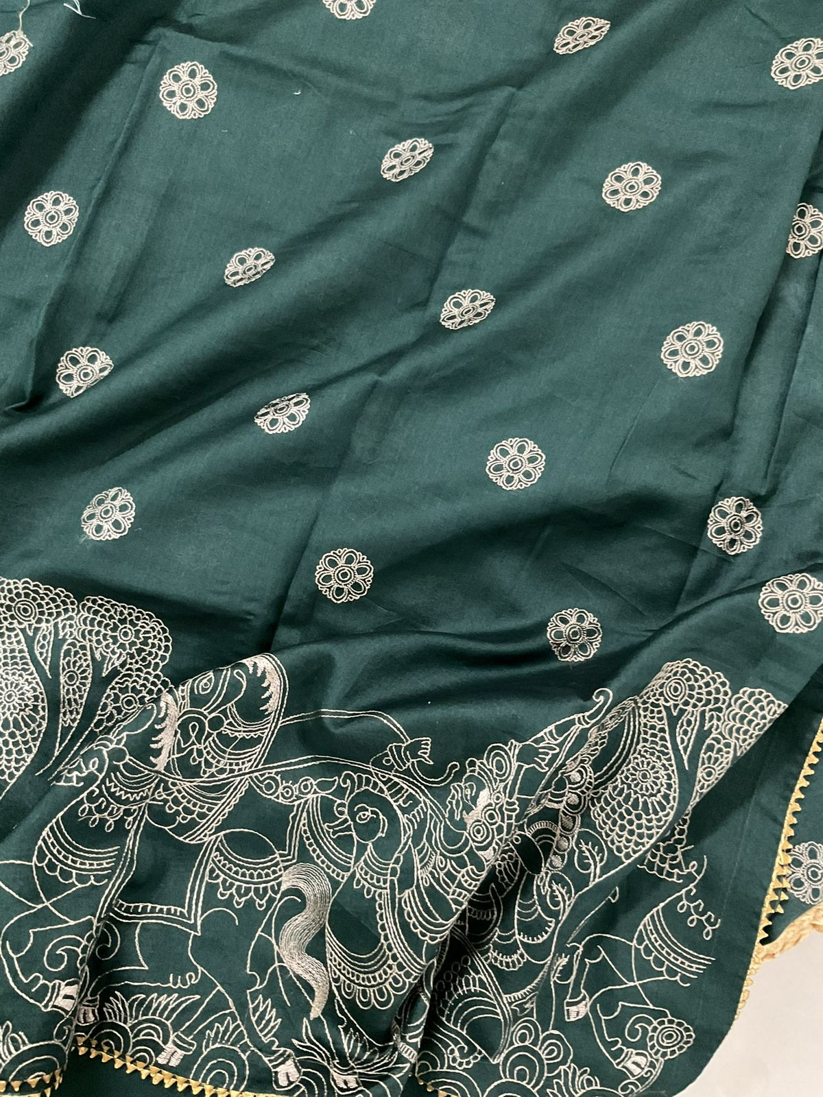 Pure Mul Chanderi Embroidered Suit - Green