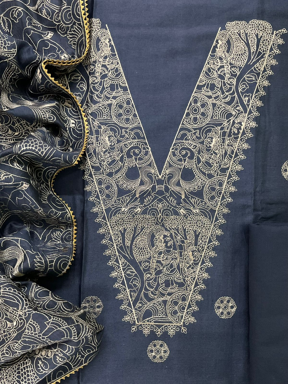 Pure Mul Chanderi Embroidered Suit - Blue
