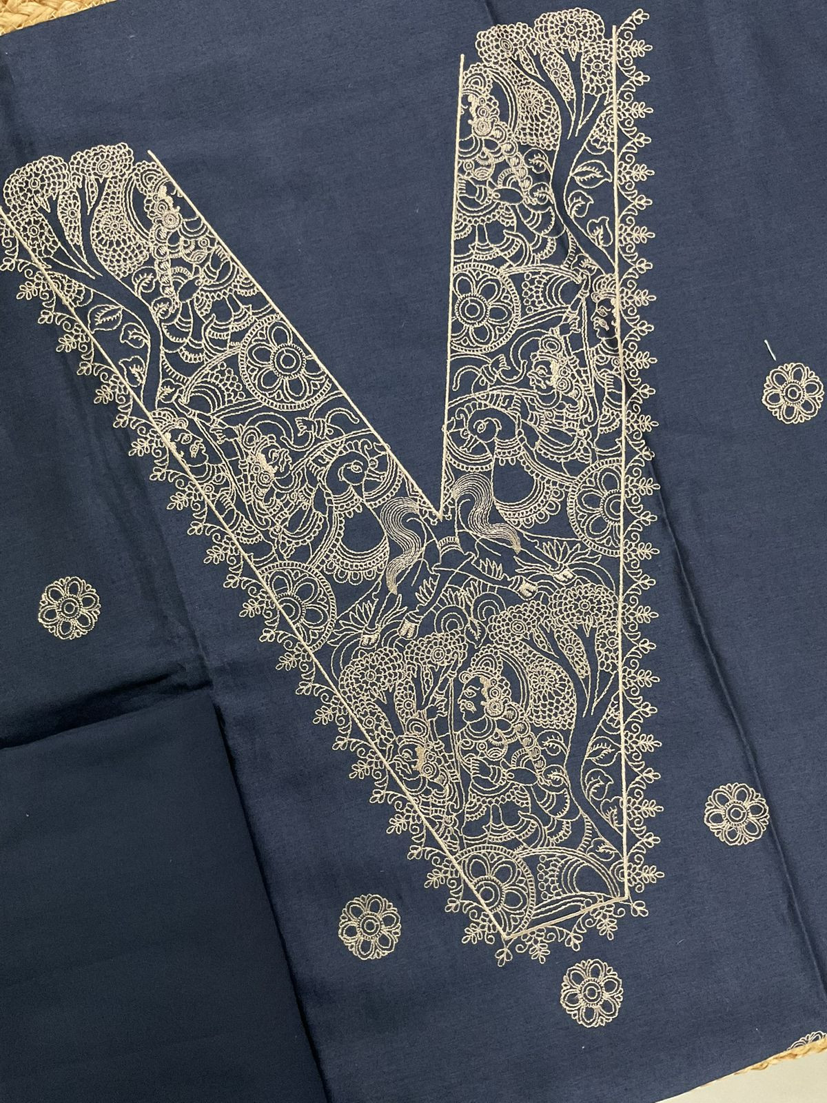 Pure Mul Chanderi Embroidered Suit - Blue