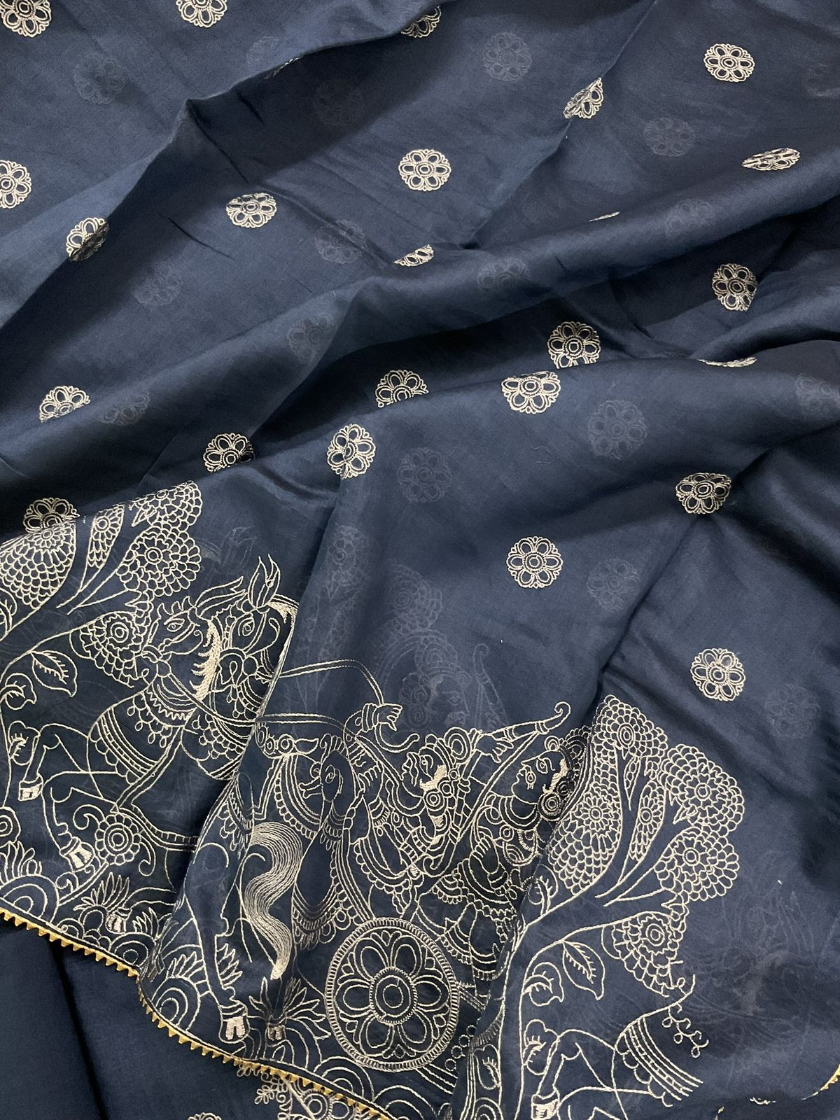 Pure Mul Chanderi Embroidered Suit - Blue
