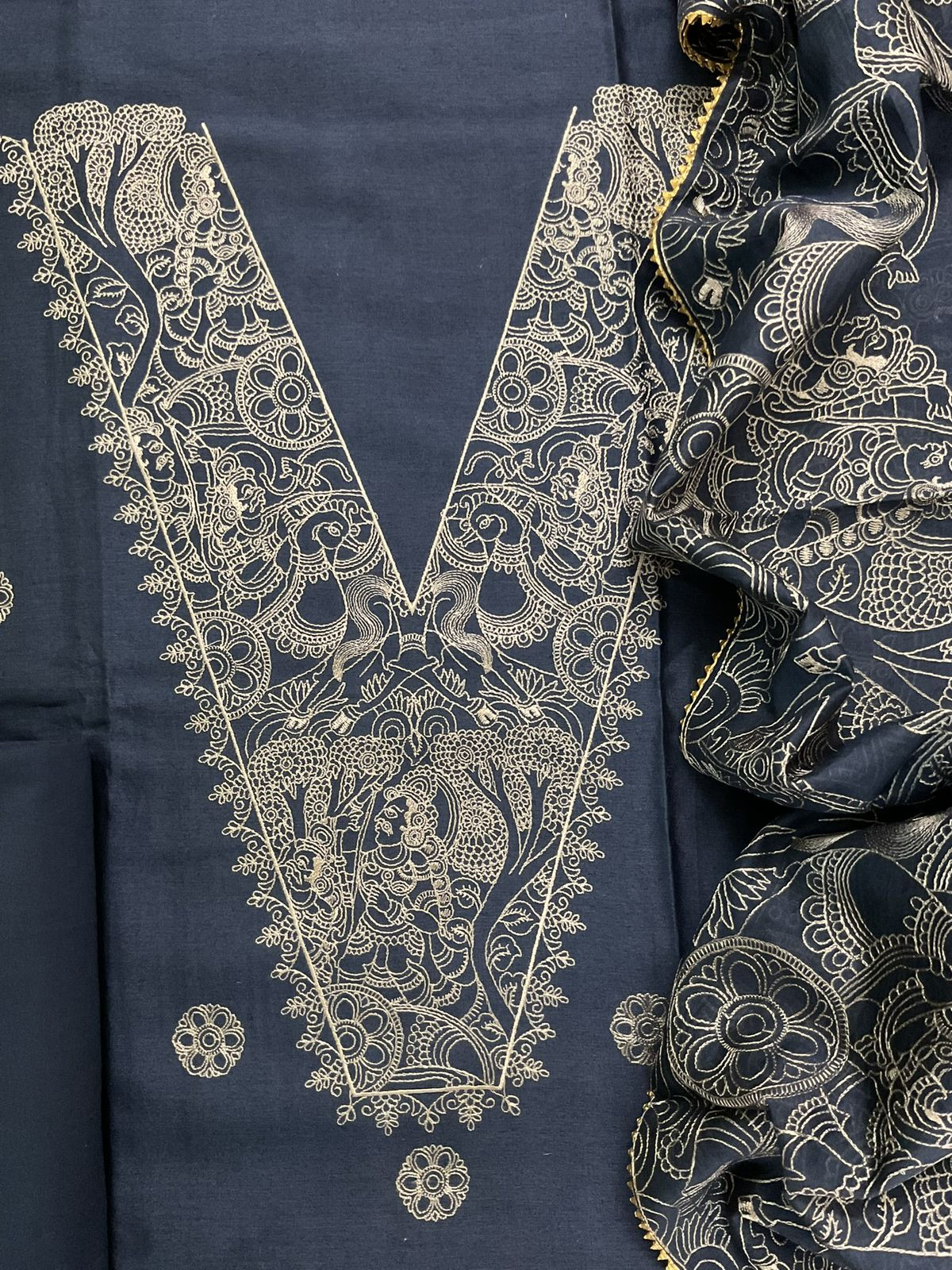 Pure Mul Chanderi Embroidered Suit - Blue