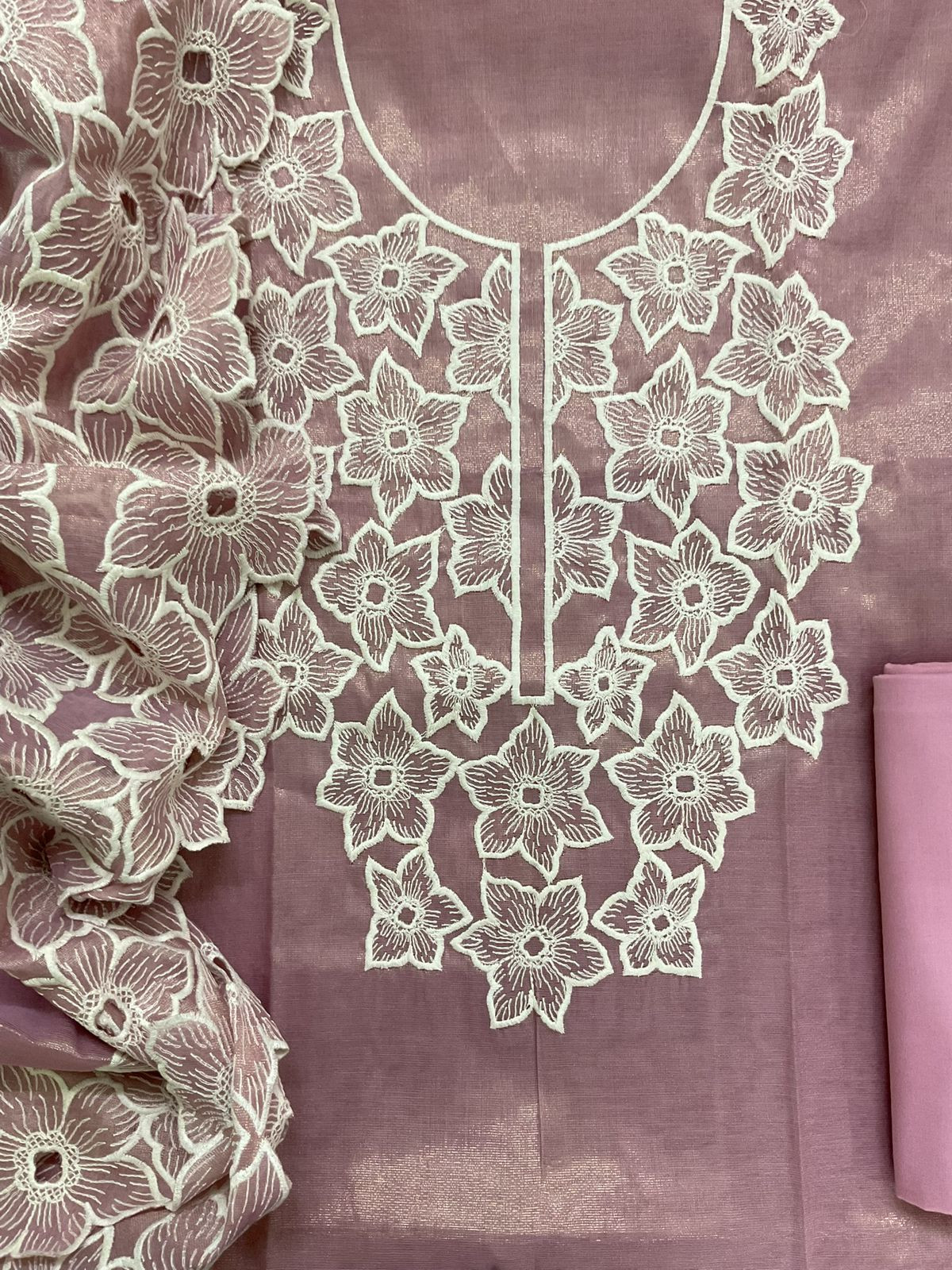 Pure Tissue Chanderi Embroidered Suit - Mauve