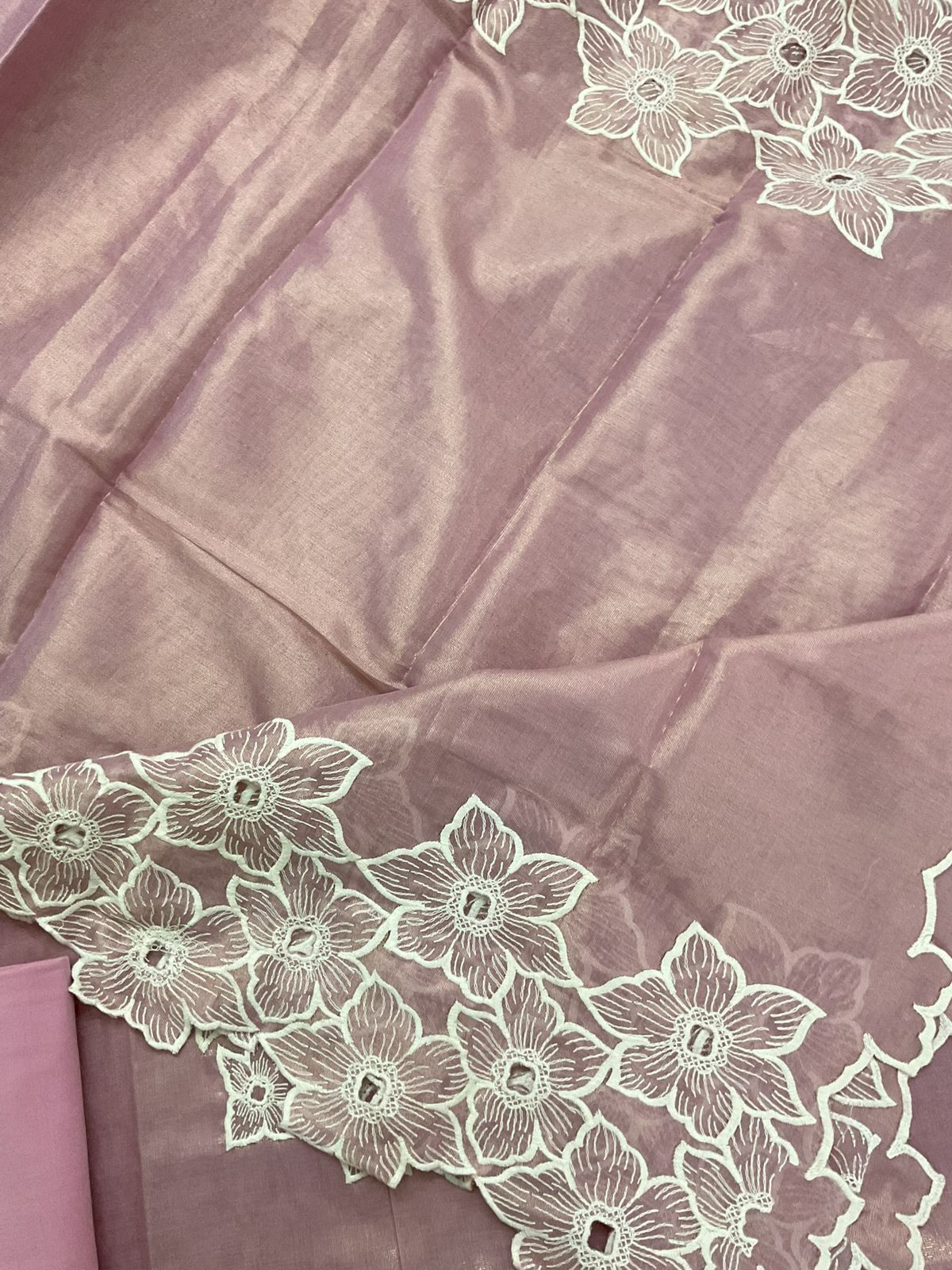 Pure Tissue Chanderi Embroidered Suit - Mauve