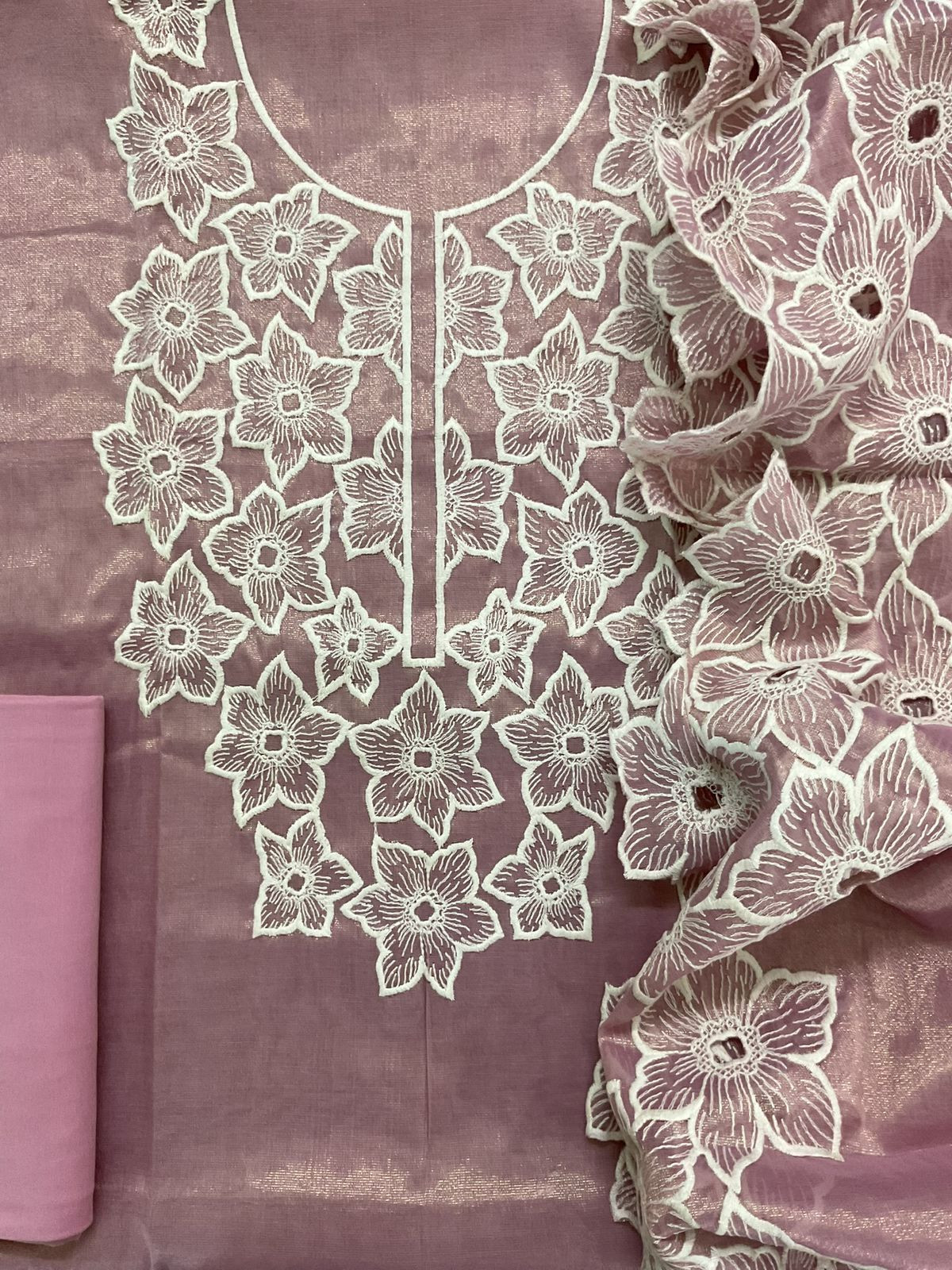 Pure Tissue Chanderi Embroidered Suit - Mauve