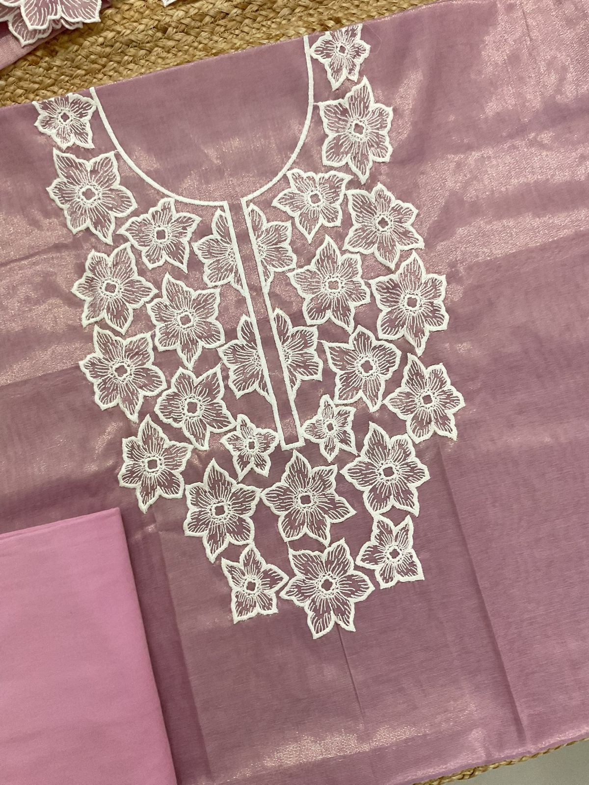 Pure Tissue Chanderi Embroidered Suit - Mauve