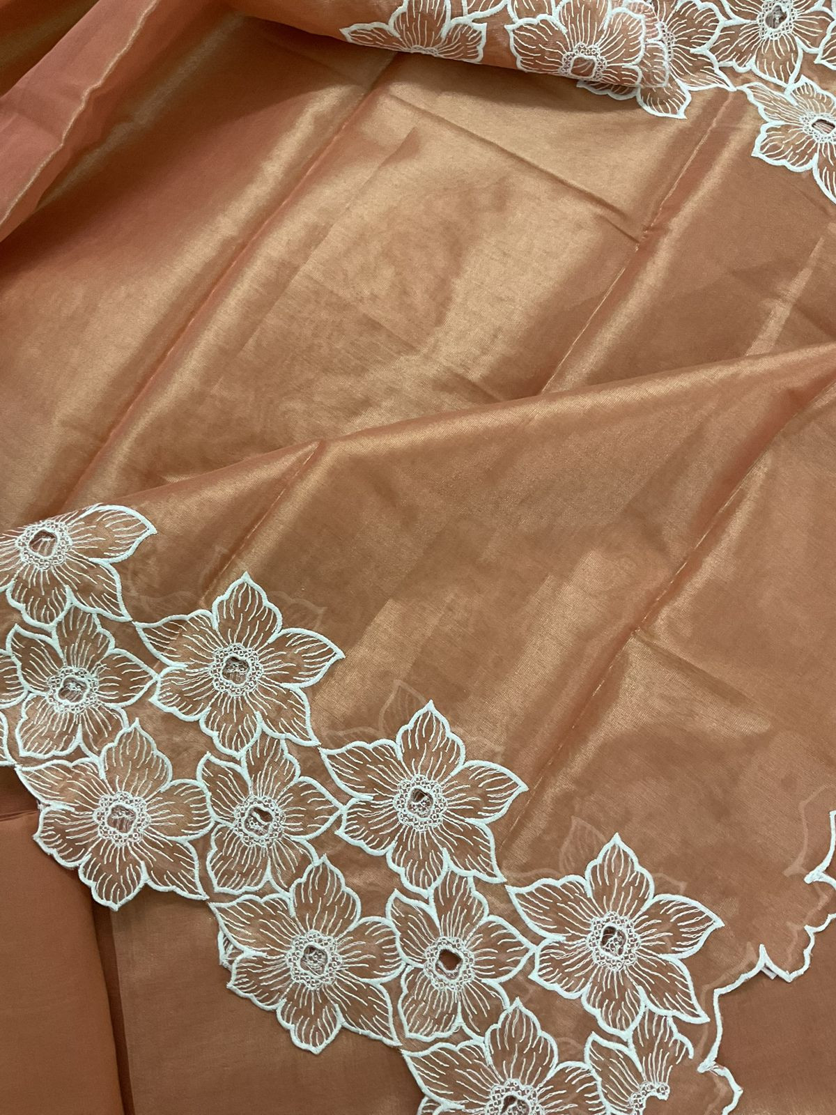 Pure Tissue Chanderi Embroidered Suit - Rust