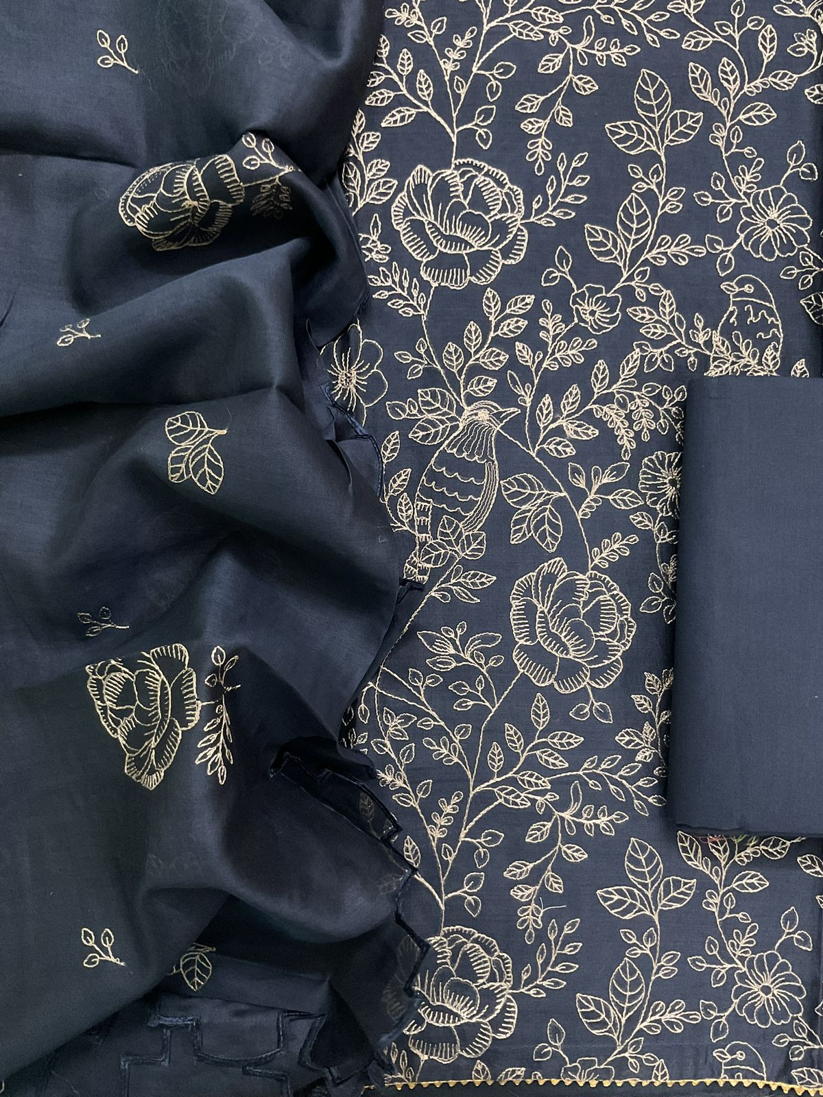 Pure Mul Chanderi Embroidered Suit - Blue