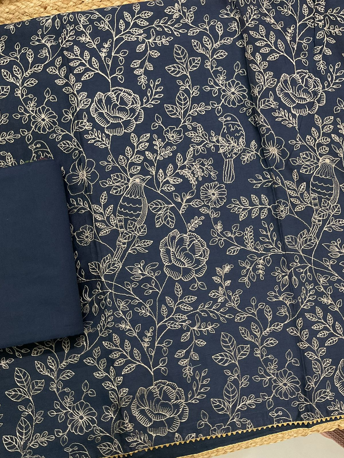 Pure Mul Chanderi Embroidered Suit - Blue