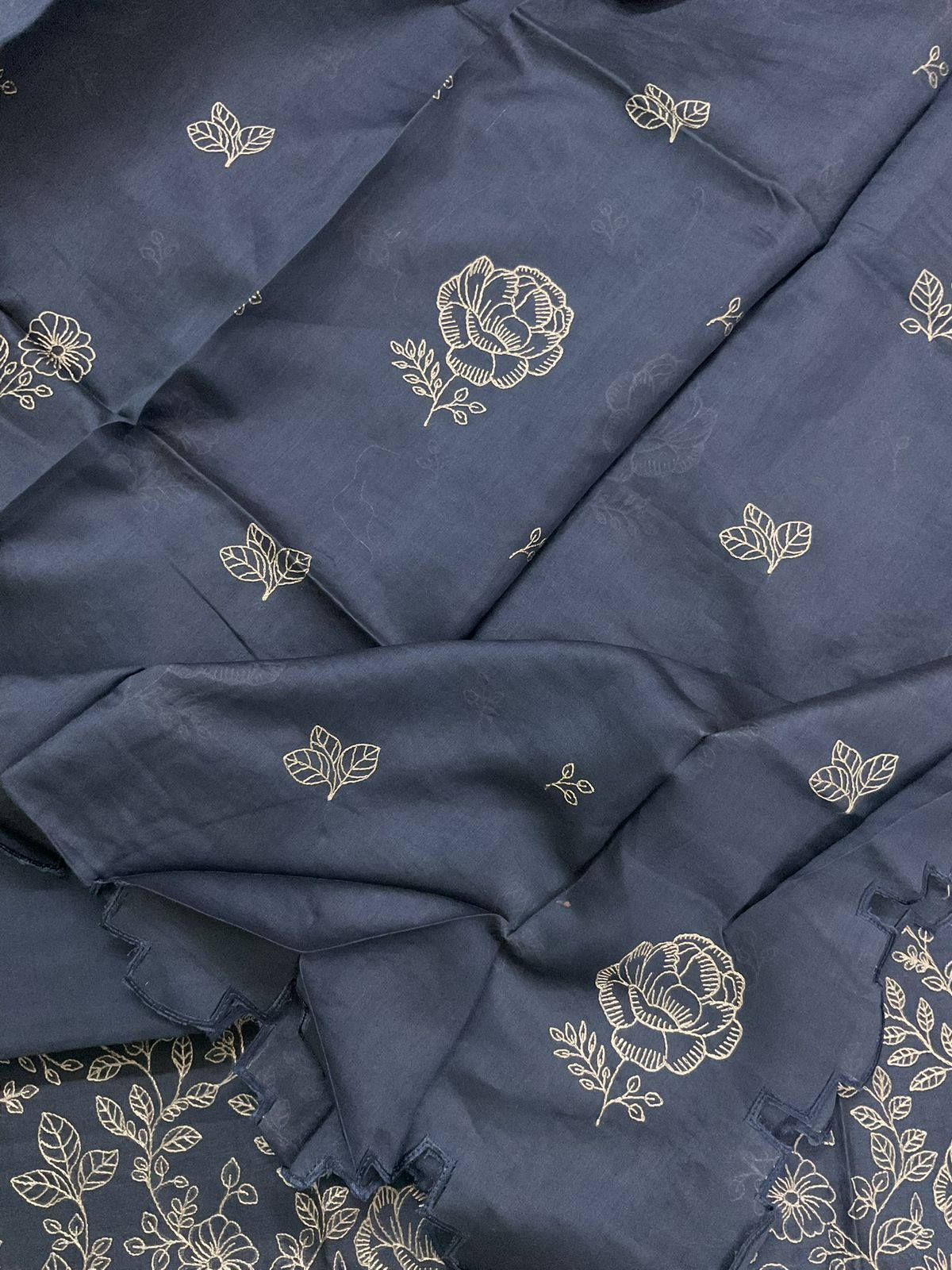 Pure Mul Chanderi Embroidered Suit - Blue