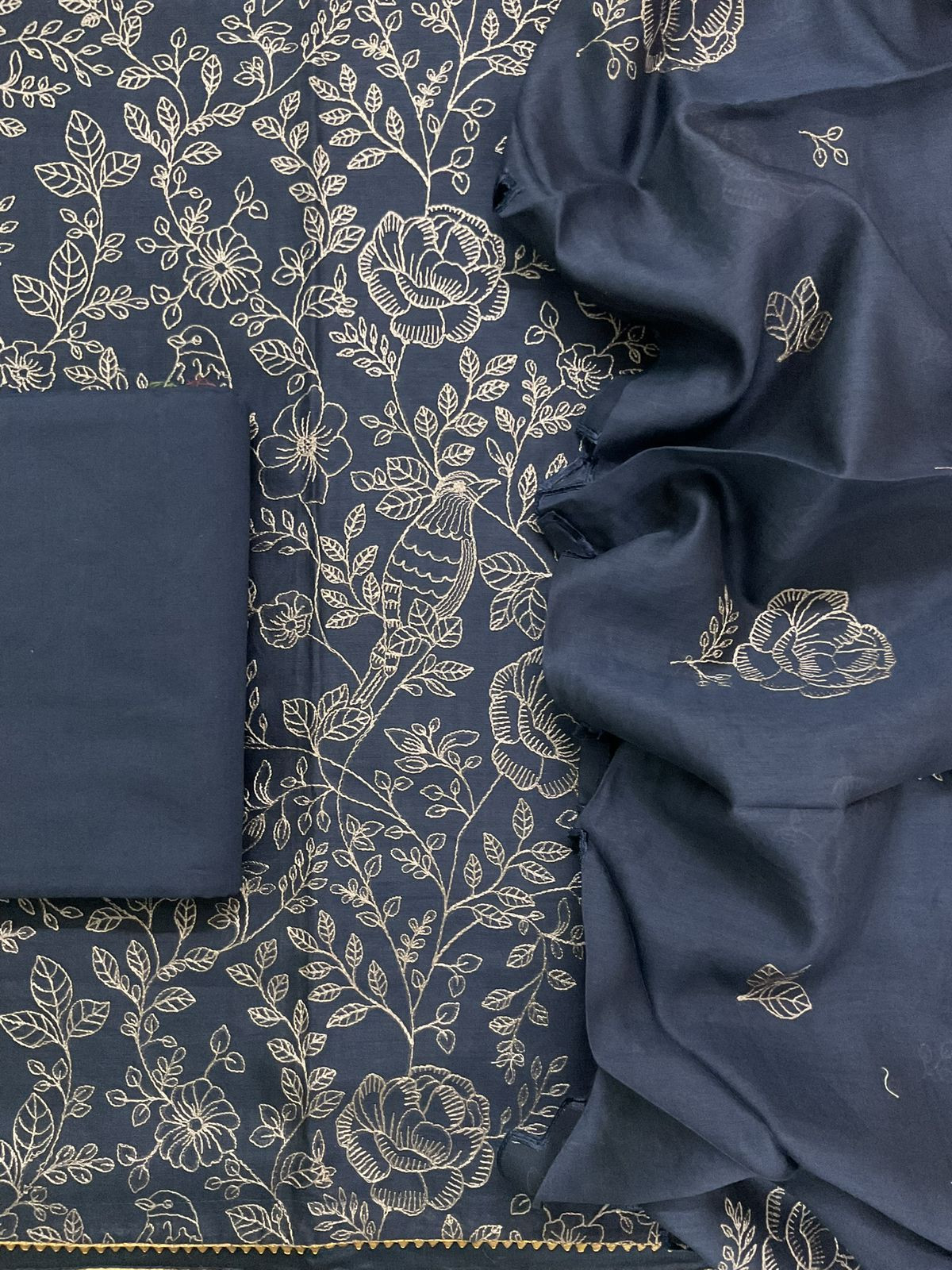 Pure Mul Chanderi Embroidered Suit - Blue