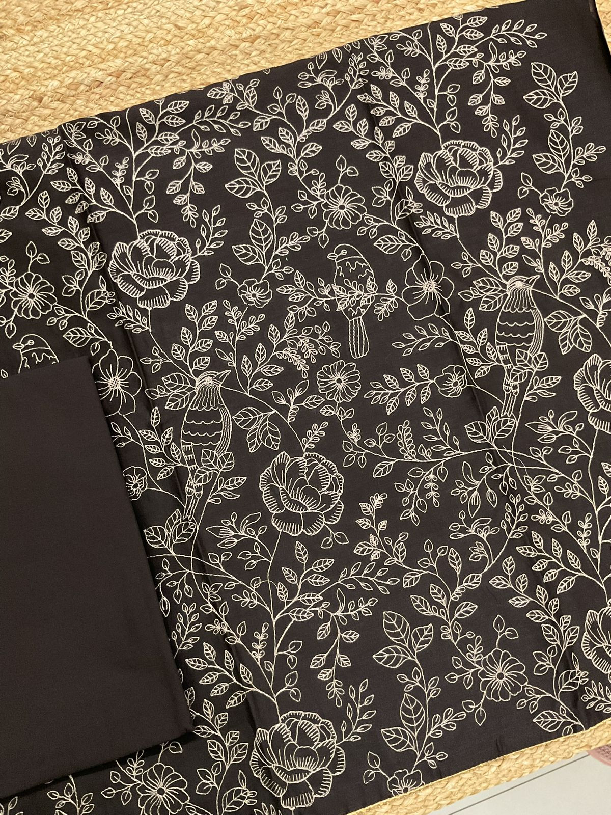 Pure Mul Chanderi Embroidered Suit - Dark Brown