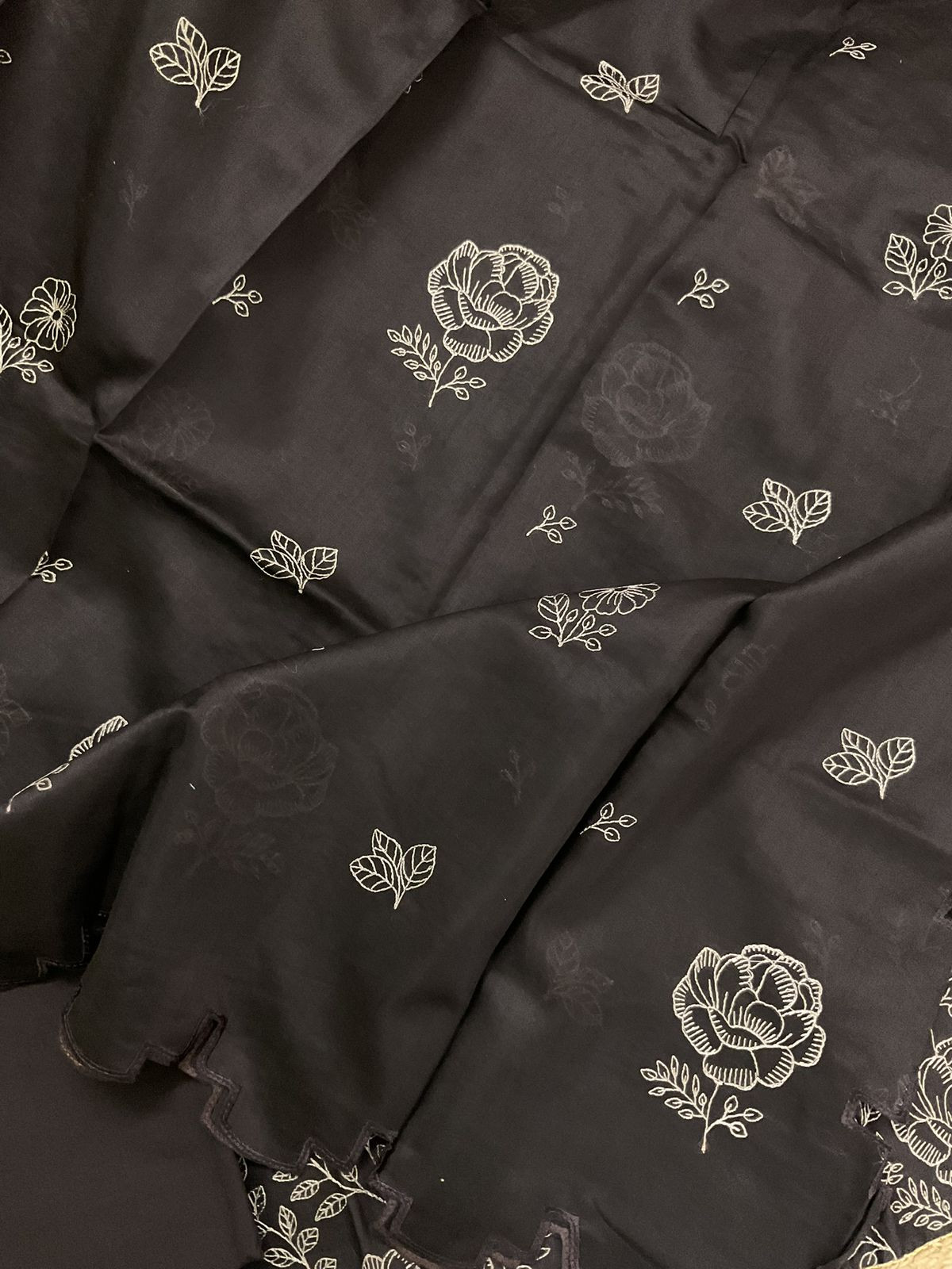 Pure Mul Chanderi Embroidered Suit - Dark Brown