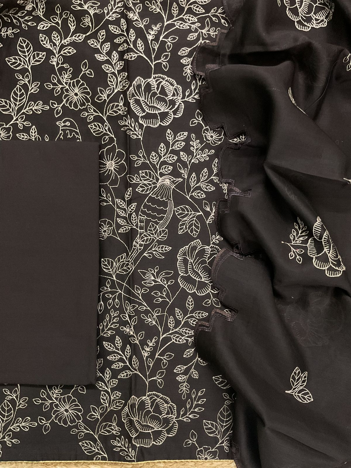 Pure Mul Chanderi Embroidered Suit - Dark Brown