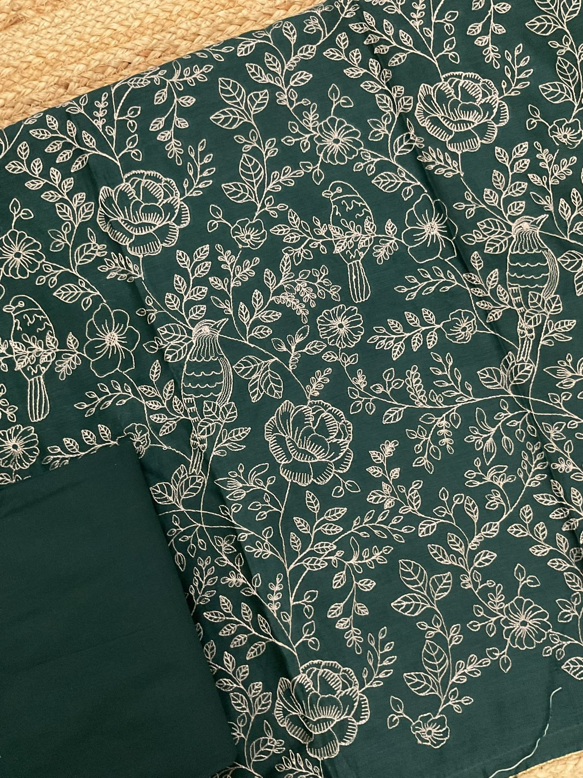 Pure Mul Chanderi Embroidered Suit - Green