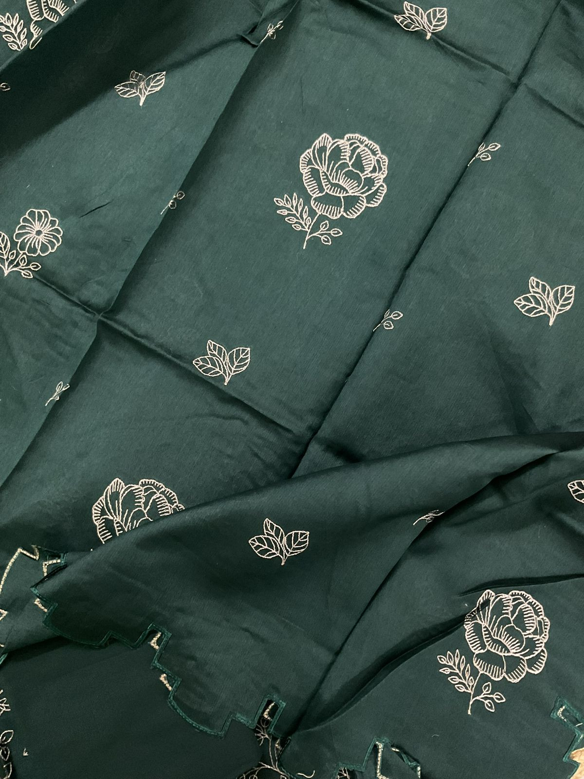 Pure Mul Chanderi Embroidered Suit - Green