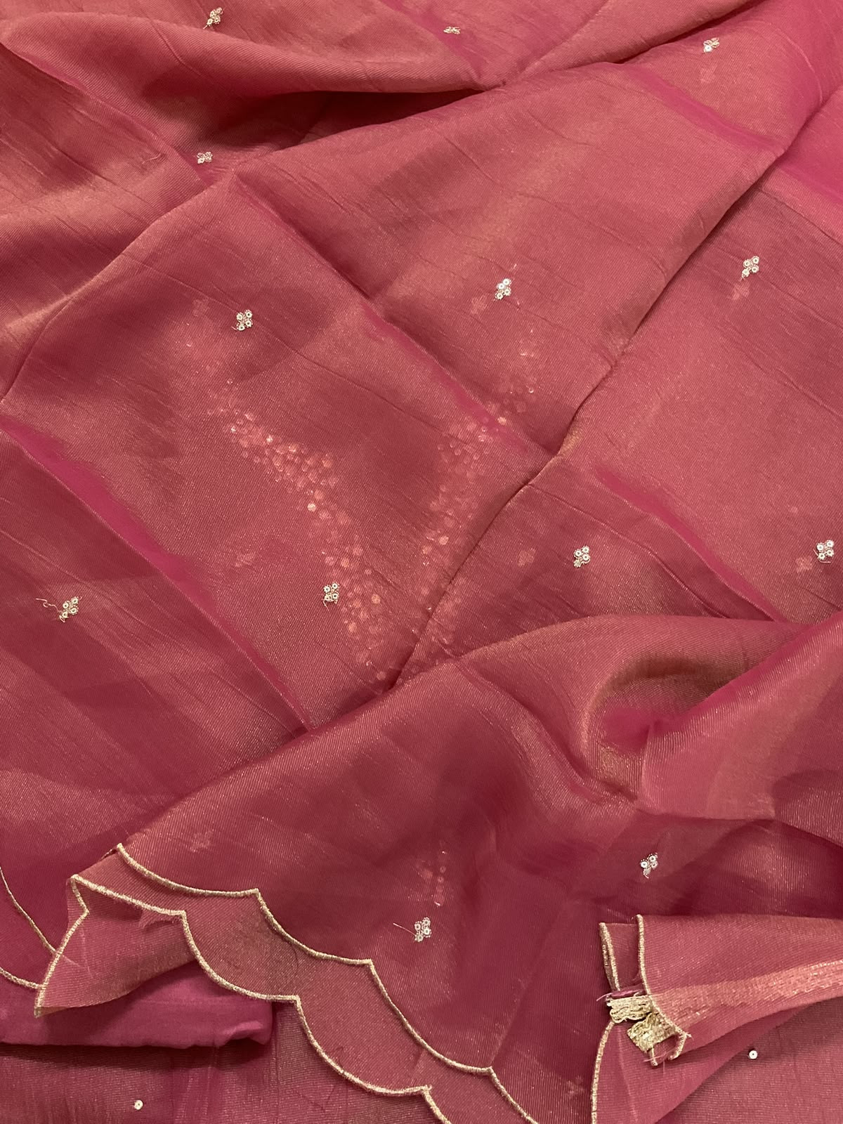 Soft Tissue Chanderi Embroidered Suit - Dark Pink
