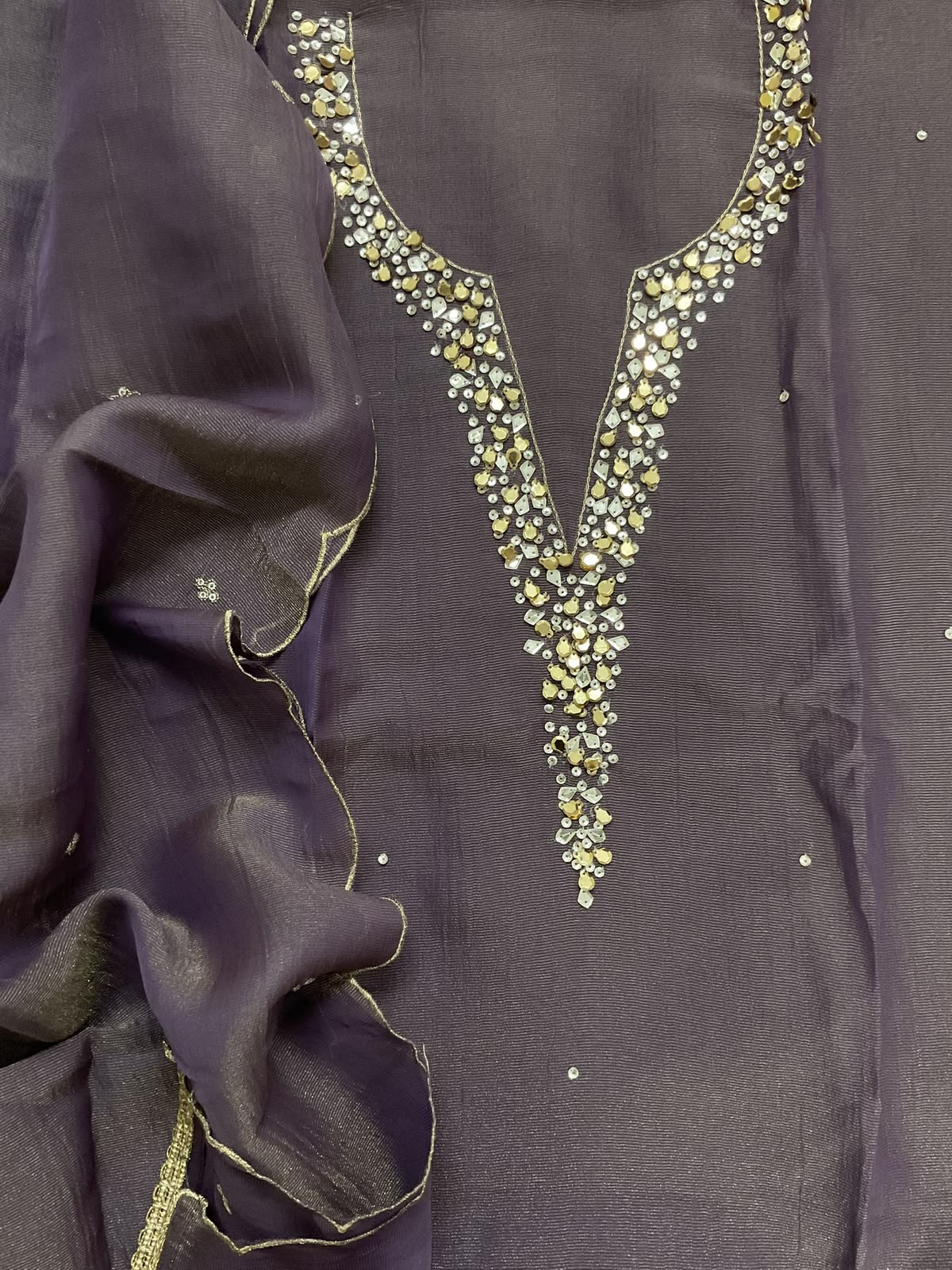 Soft Tissue Chanderi Embroidered Suit - Purple