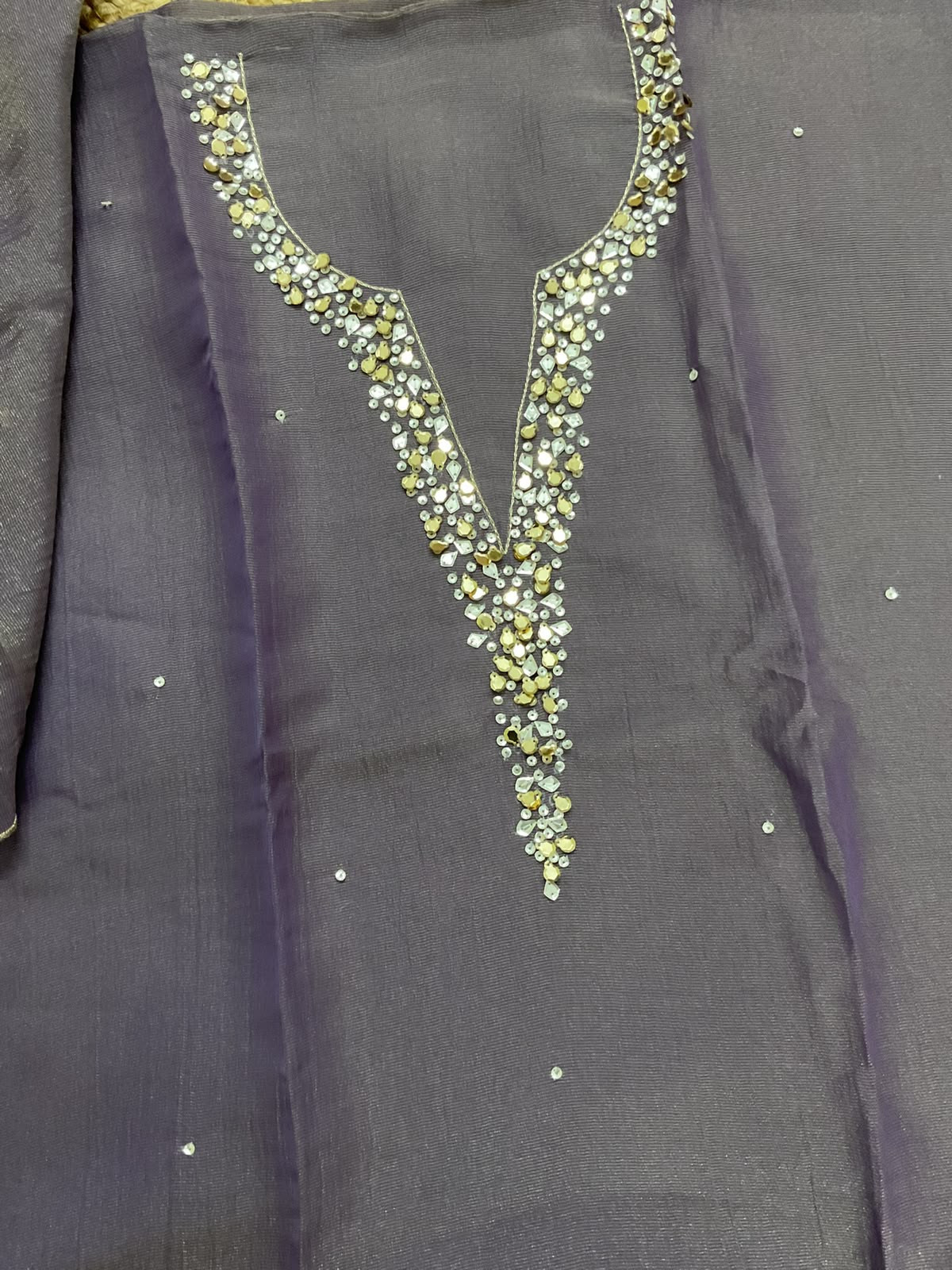 Soft Tissue Chanderi Embroidered Suit - Purple