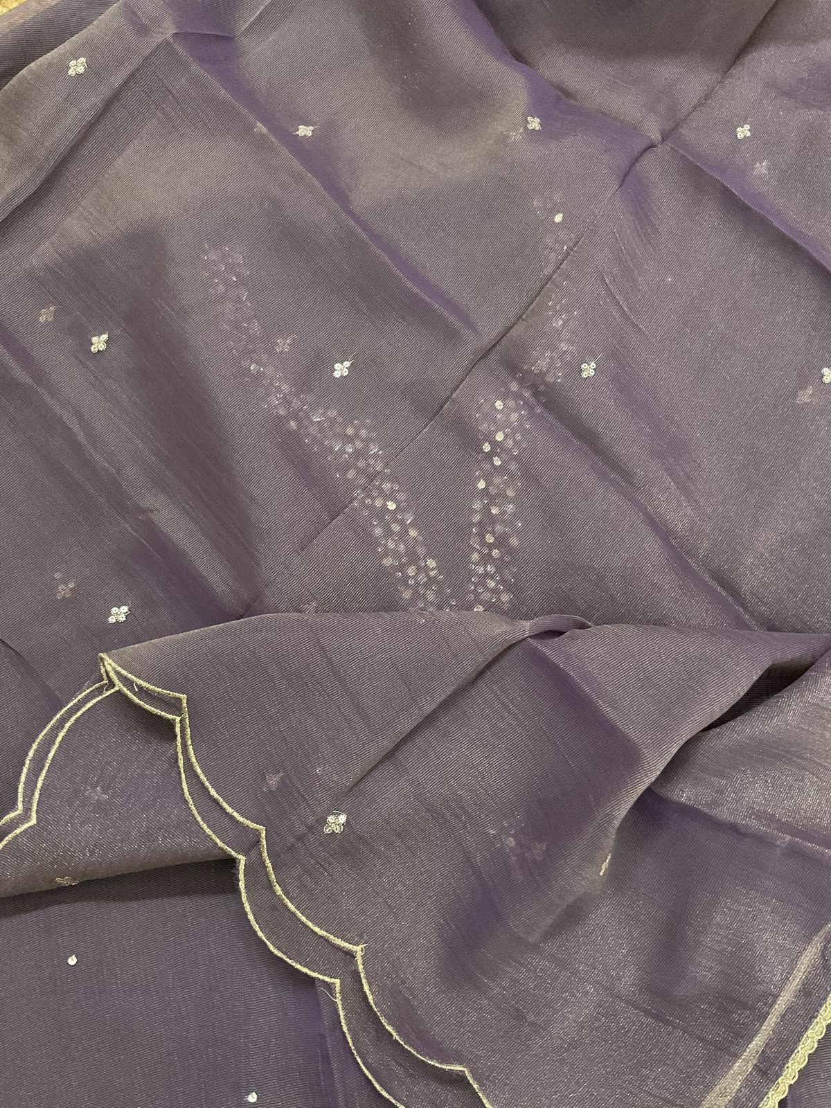 Soft Tissue Chanderi Embroidered Suit - Purple