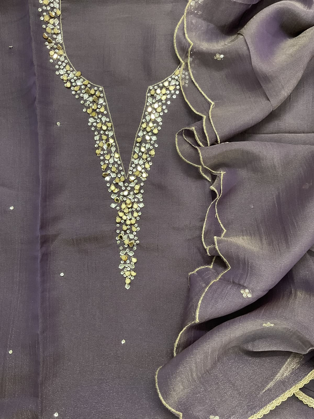 Soft Tissue Chanderi Embroidered Suit - Purple