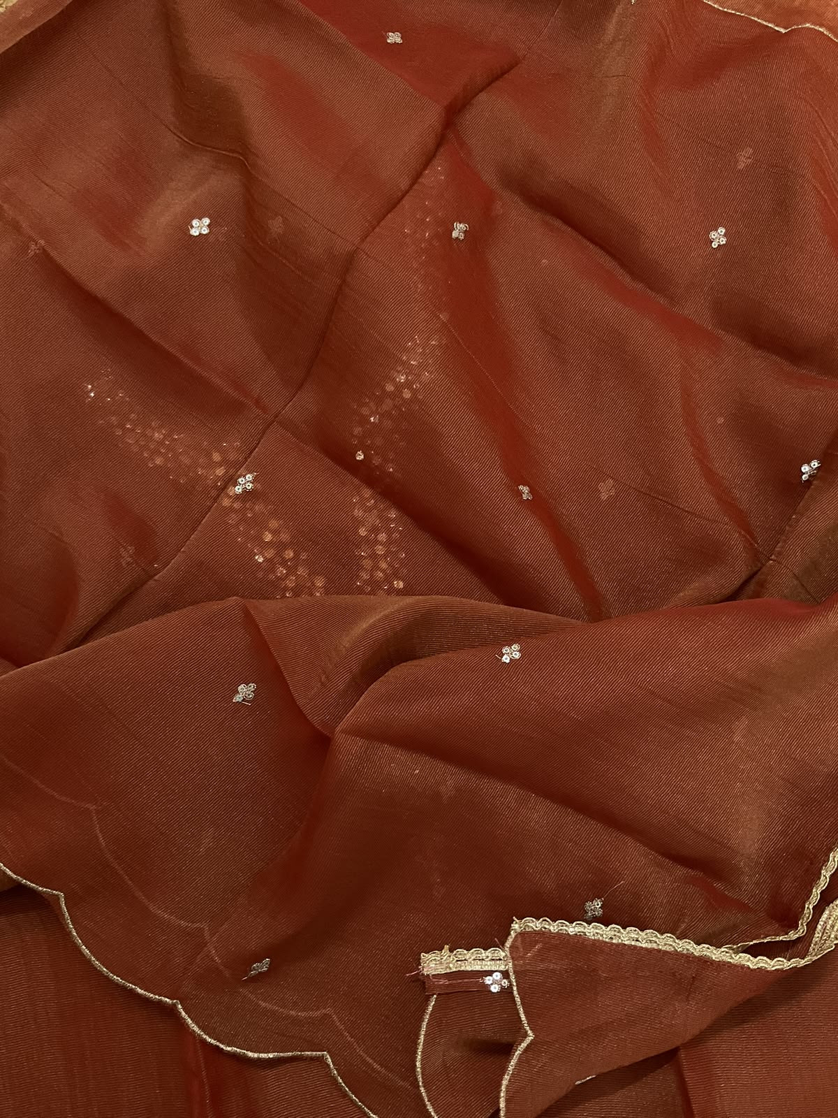 Soft Tissue Chanderi Embroidered Suit - Rustic Orange