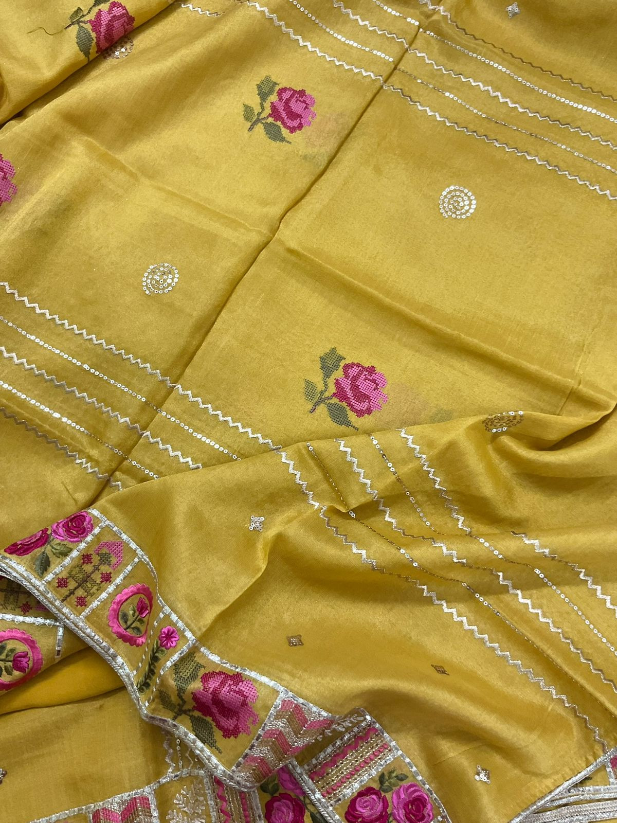 Pure Tissue Chanderi Embroidered Suit - Yellow