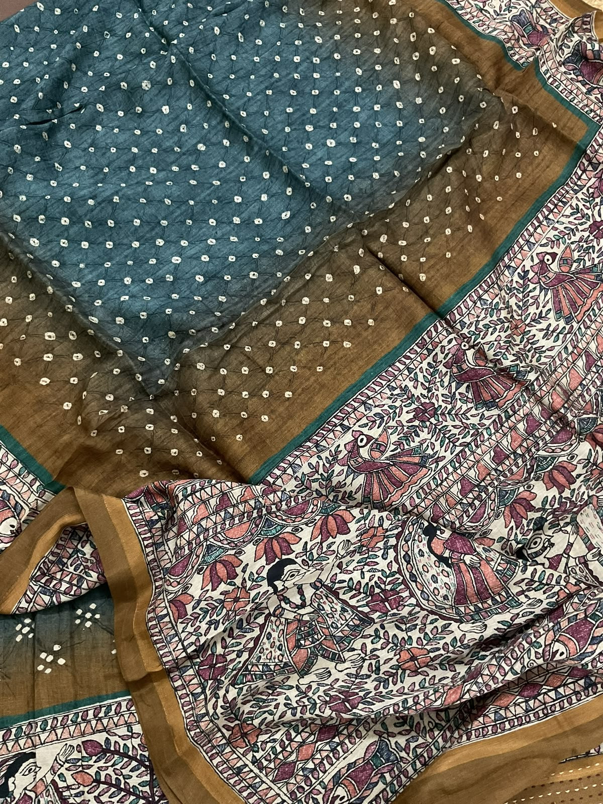 Pure Slub Chanderi Printed Embroidered Border Suit - Blue